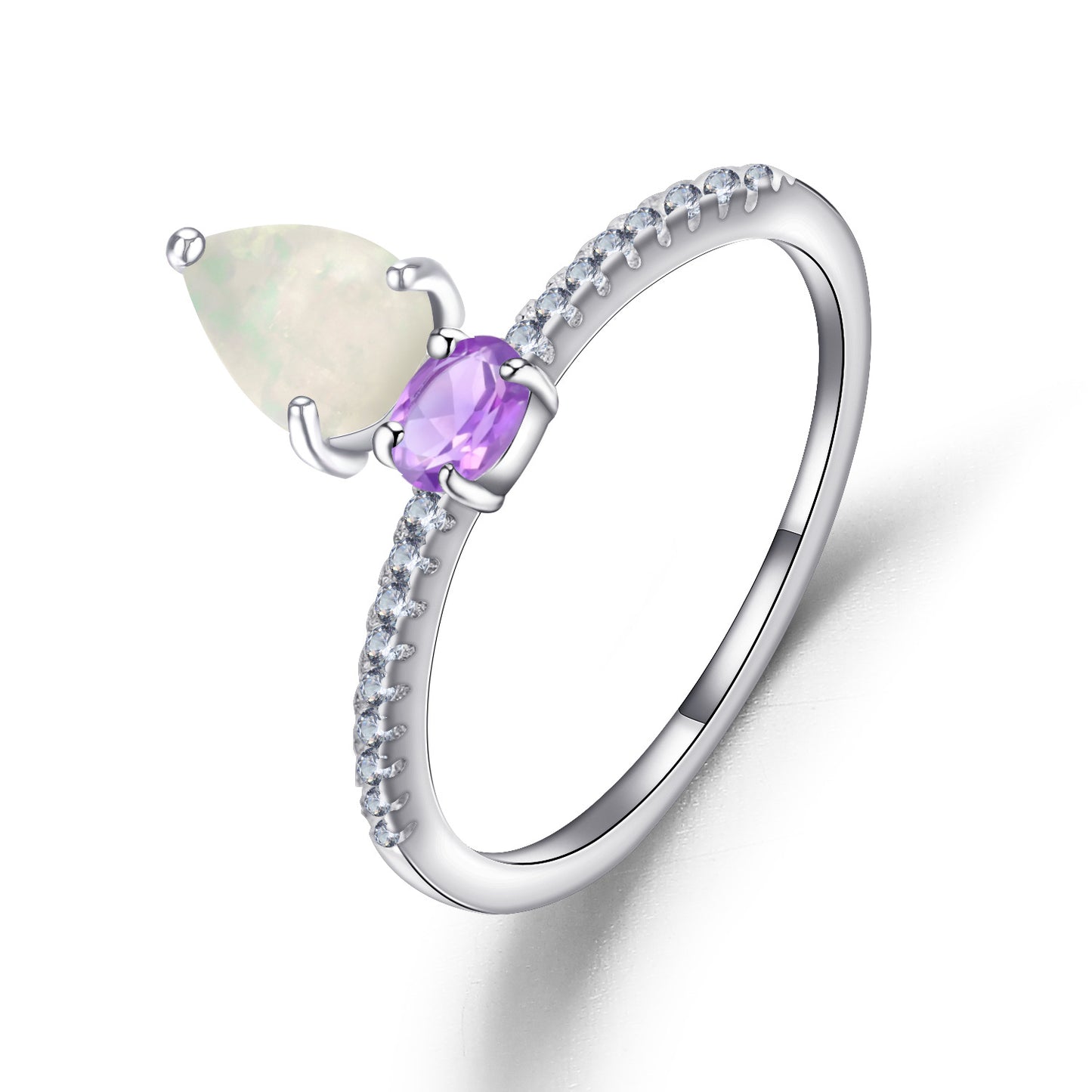 New Fashion Natural Gemstone Ring for Women Simple Temperament s925Sterling Silver Inlaid Opal Ring