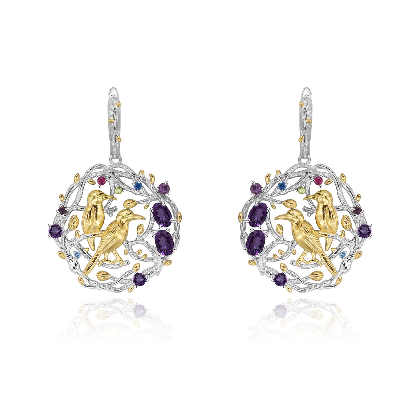 Designer Style High-End Personality Earrings Natural Style Little Bird Design925Silver Natural Gemstone Earrings