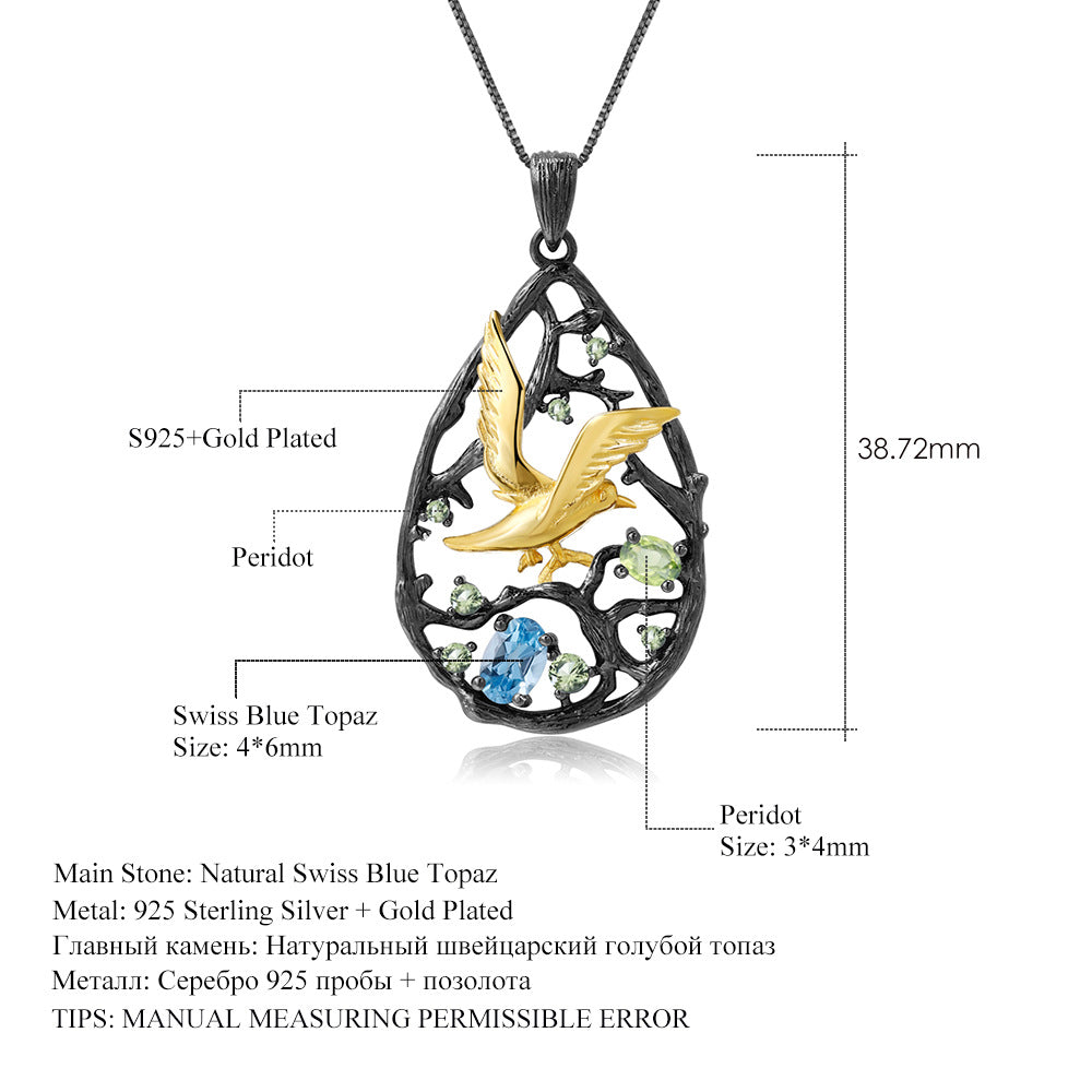 Bird's Paradise Original Design Pendant Topaz High-end Accessory s925Sterling Silver Natural Garnet Necklace