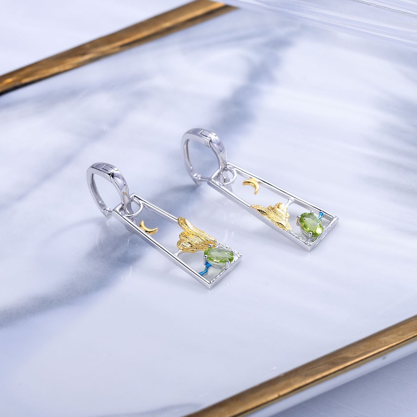 Good-looking ins Wind Earrings925Sterling Silver Earrings Natural Topaz Amethyst Peridot Original Design Earrings