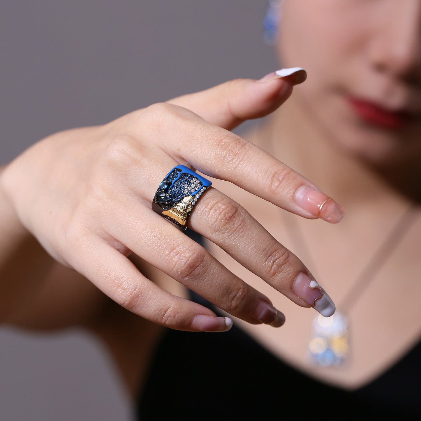Sapphire Natural Topaz Ring Niche Square Ring Original Design Sense925Sterling Silver Gemstone Bracelet for Men