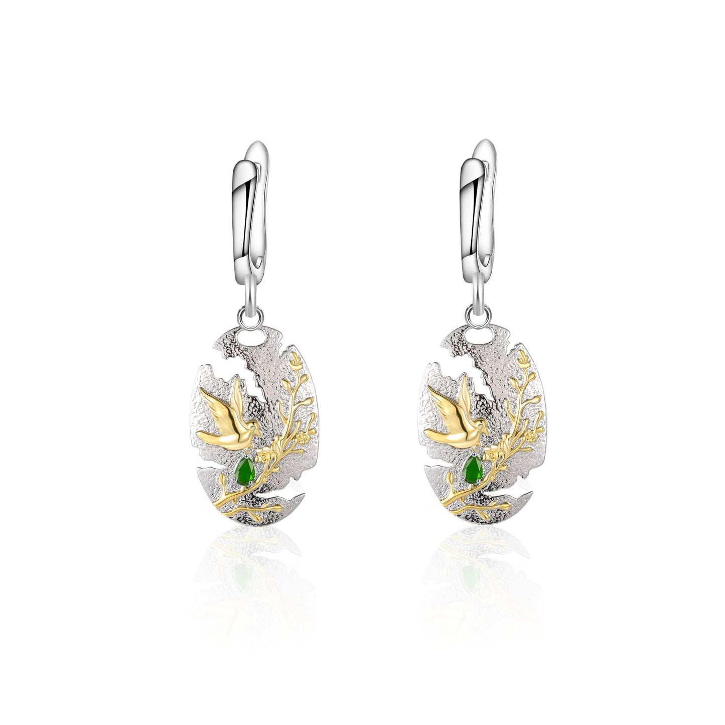 Original Design Niche Unique Earrings925Sterling Silver Gold Plated Leaf Earrings Natural Green Chalcedony Garnet Earrings