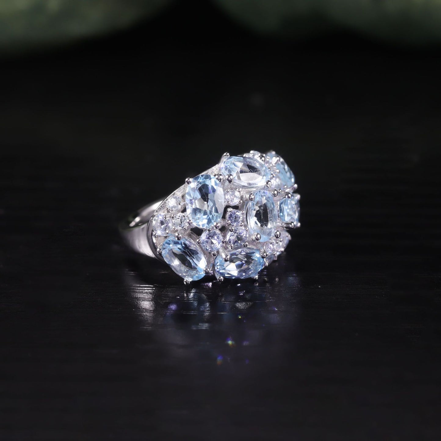 Unique Design Natural Topaz Crystal Ring s925Silver Inlaid Colorful Gemstone Ring Luxury