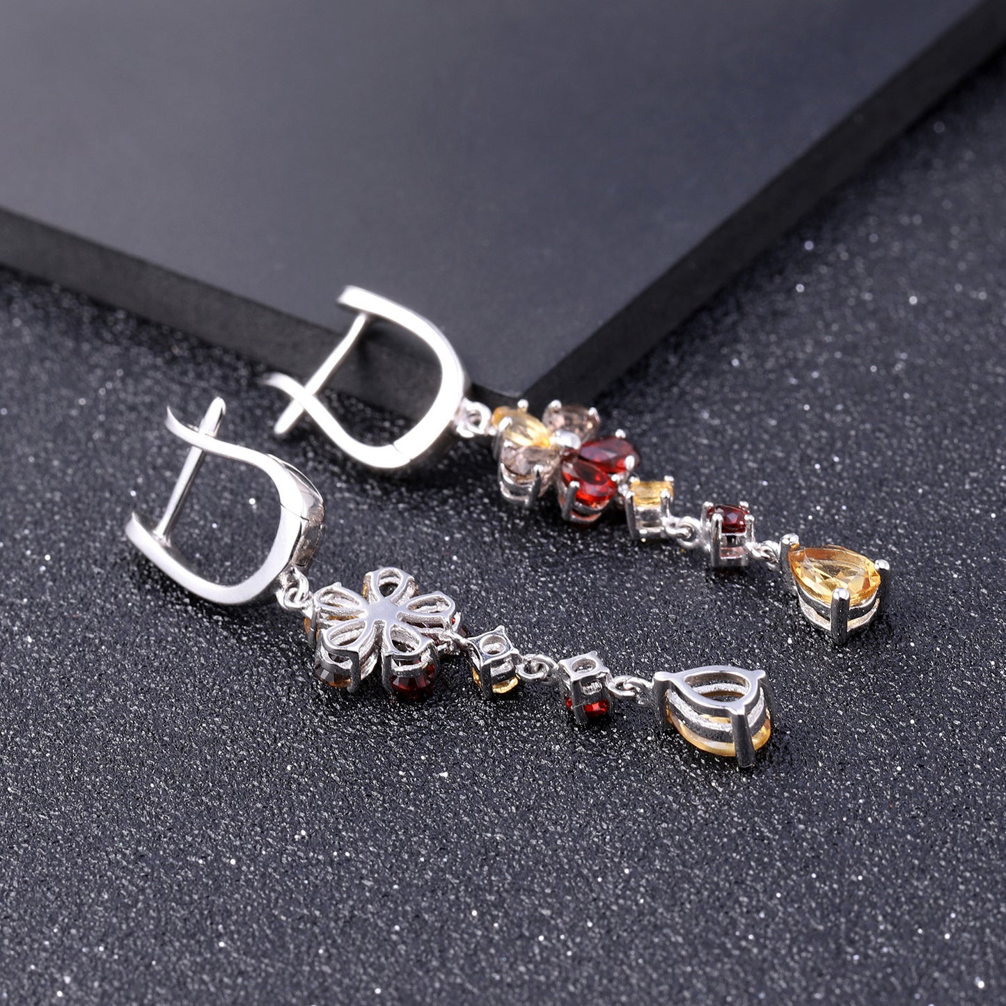 Design Style Garnet Yellow Crystal Earrings Vintage Personality s925Silver Inlaid Natural Gemstone Earrings