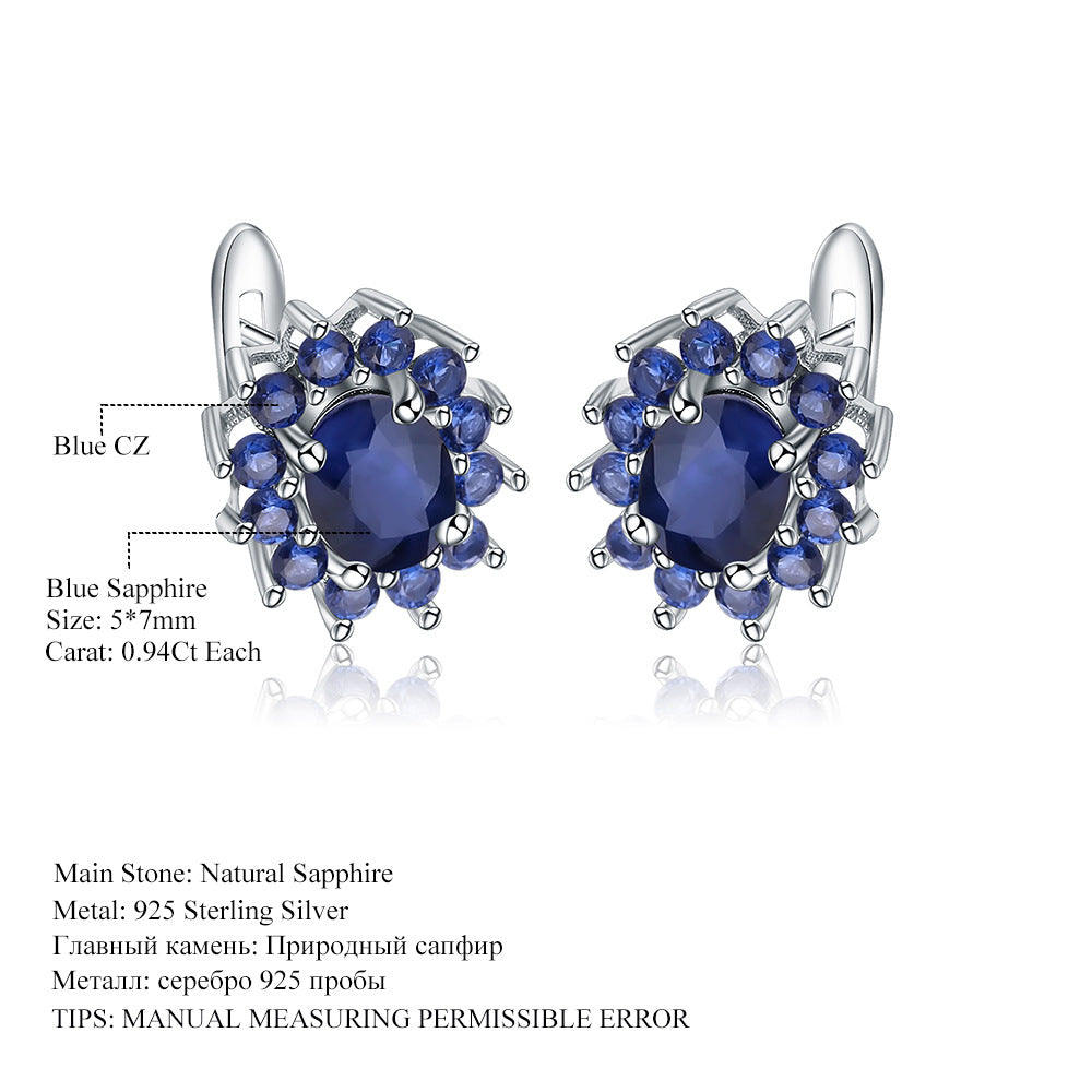 Luxurious and Unique Jewelry Set s925Silver Inlaid Gemstone Ring Necklace Earrings Three-Piece Set