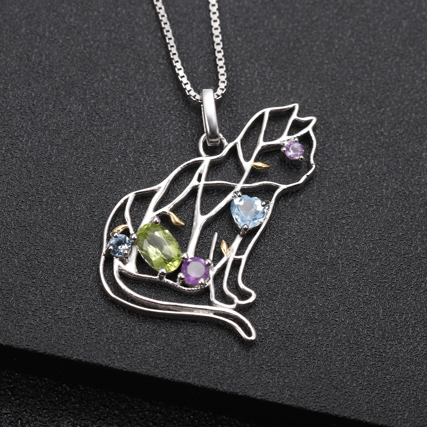 Designer Irregular Geometric Gemstone Pendant Unique Style925Silver Inlaid Natural Gemstone Necklace Pendant
