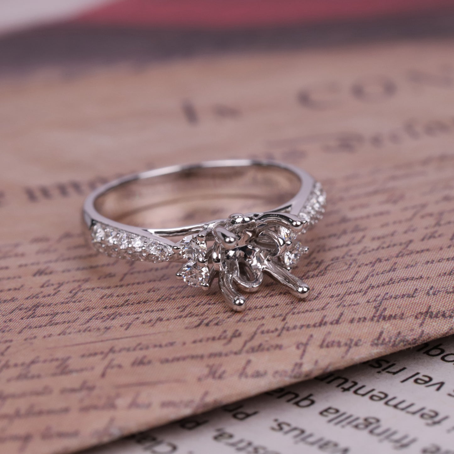 Classic Elegance24-Prong Micro Pave Ring Setting Full Body9/10/14/18k White Gold Diamond Ring Setting