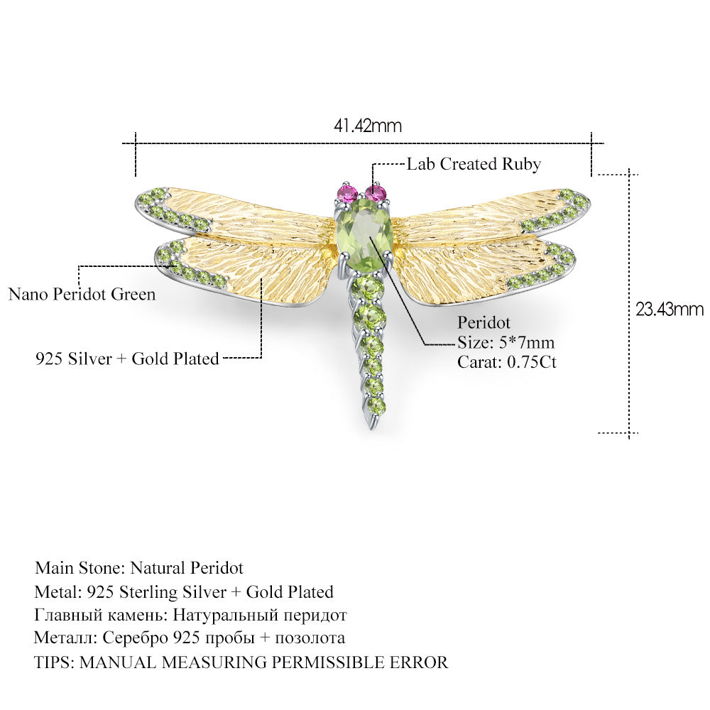 Designer Model Natural Colored Gems Brooch Dragonfly Design Classical Dignified s925Silver Natural Garnet Brooch