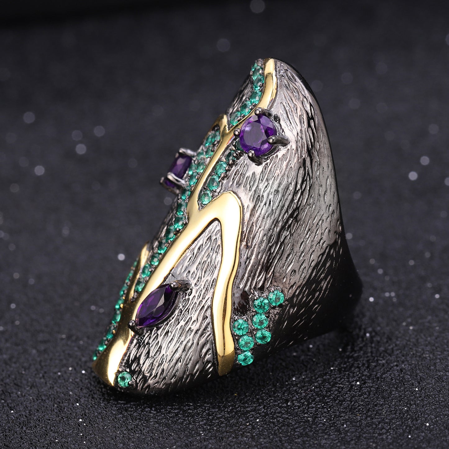 Italian Craft Vintage Jewelry Designer Ring Georgia s925Silver Inlaid Natural Gemstone Ring