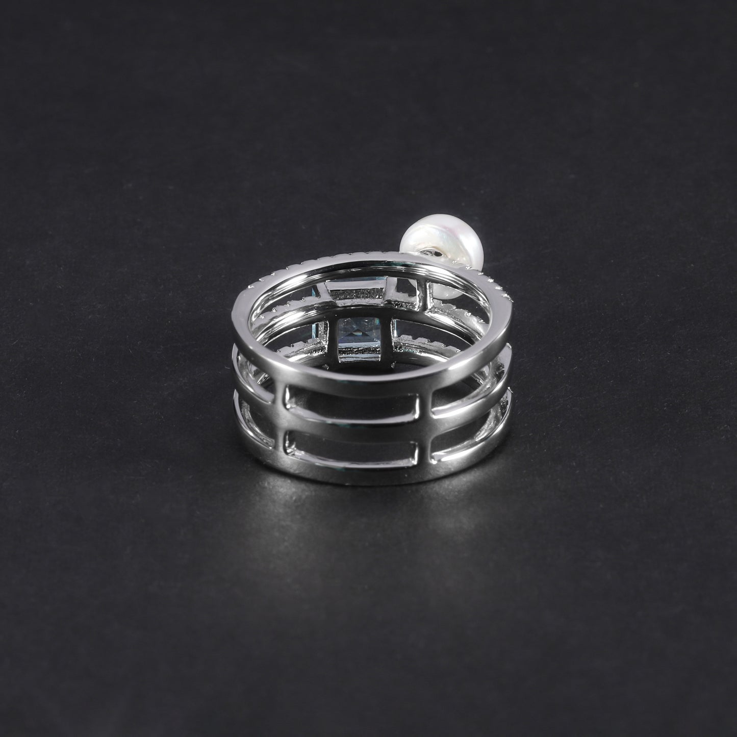 S925Sterling Silver Natural Freshwater Pearl Ring Fashionable Light Luxury High-end Inlaid Natural Topaz Ring