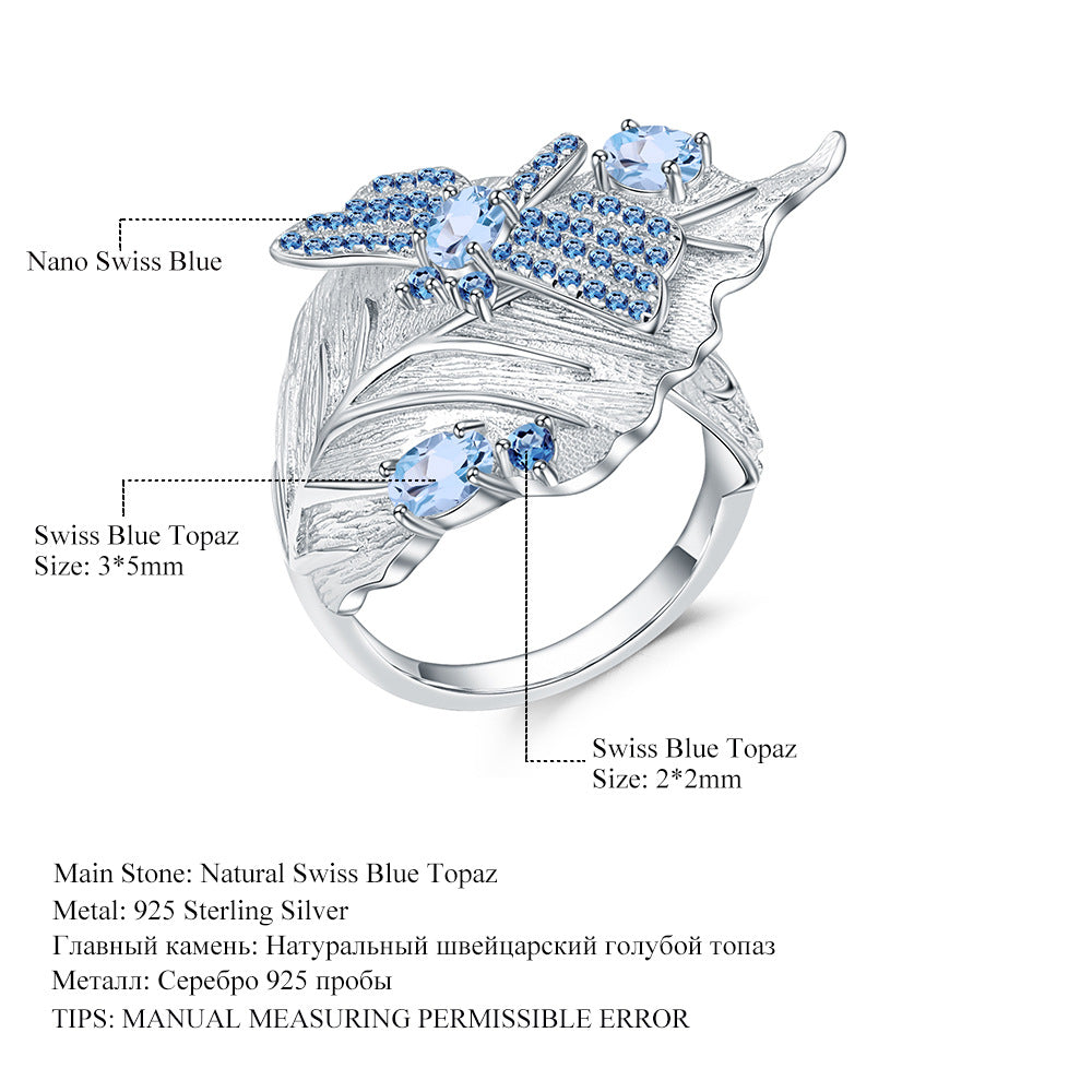 Autumn Leaf Dragonfly Designer Niche Jewelry Set s925Silver Natural Gemstone Ring Earrings Pendant