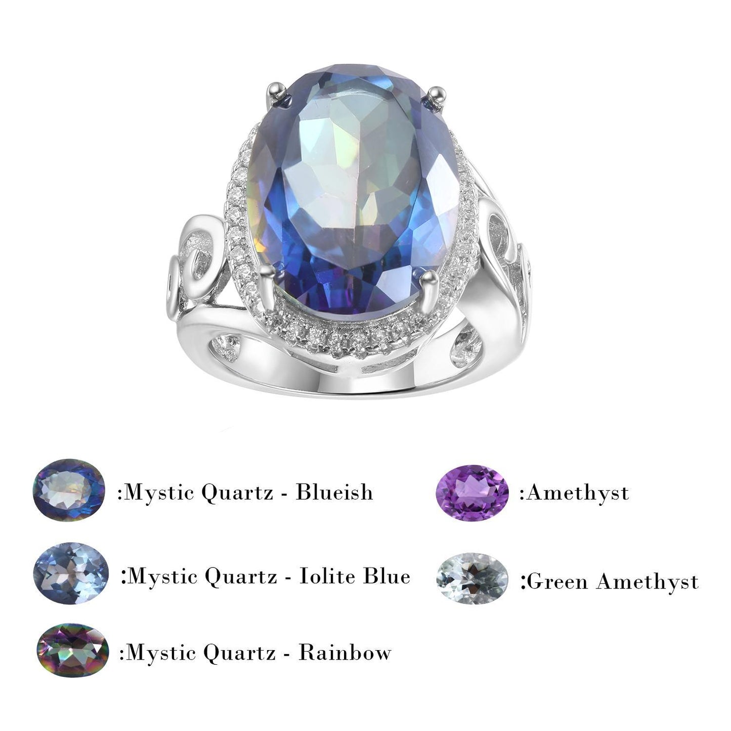 Luxurious Design Gemstone Ring Fashion s925Silver Inlaid Colorful Gemstone Crystal Ring