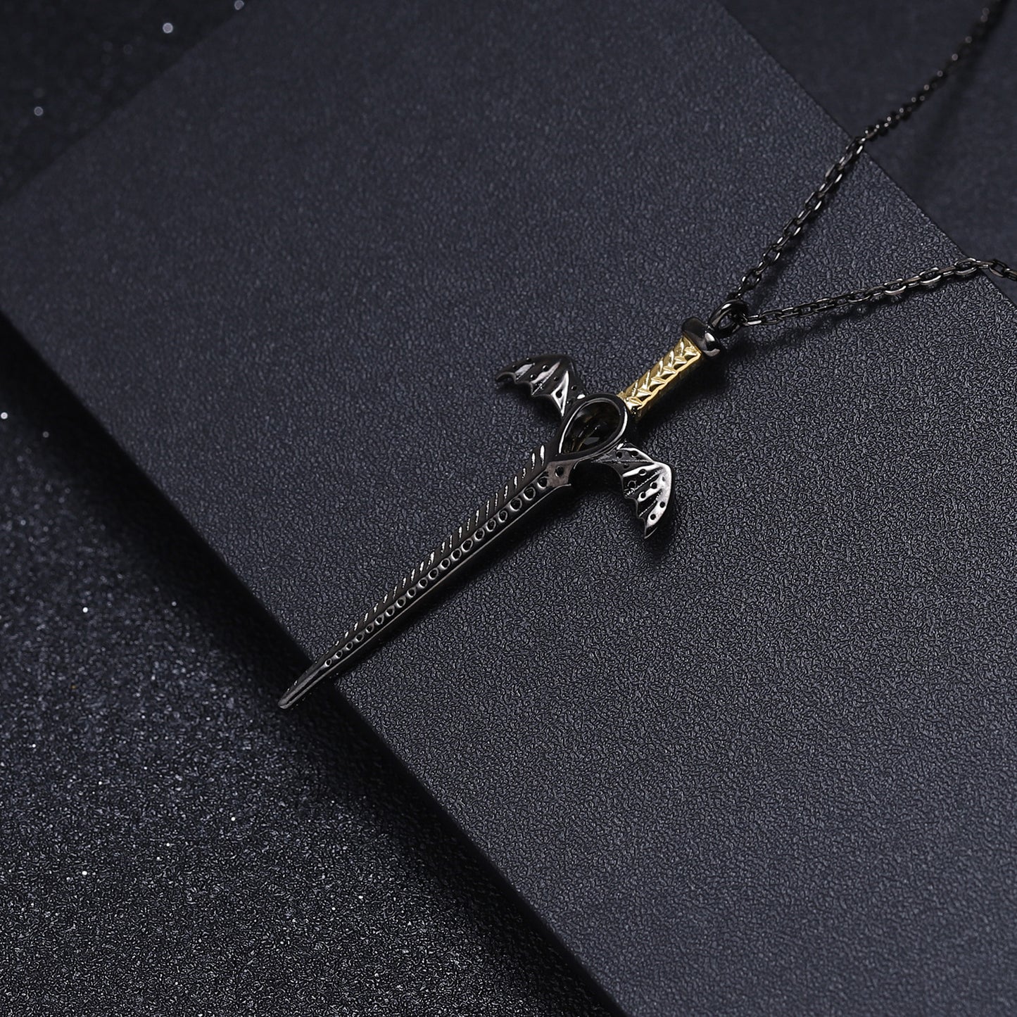 Dark Style Designer High-End Pendant Gothic Style Dagger Design s925Silver Natural Gemstone Necklace Pendant