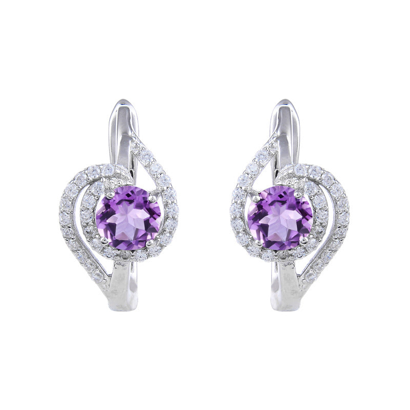 Wind natural crystal topaz earrings s925Sterling Silver Inlaid Garnet Sapphire Earrings Exquisite New Style
