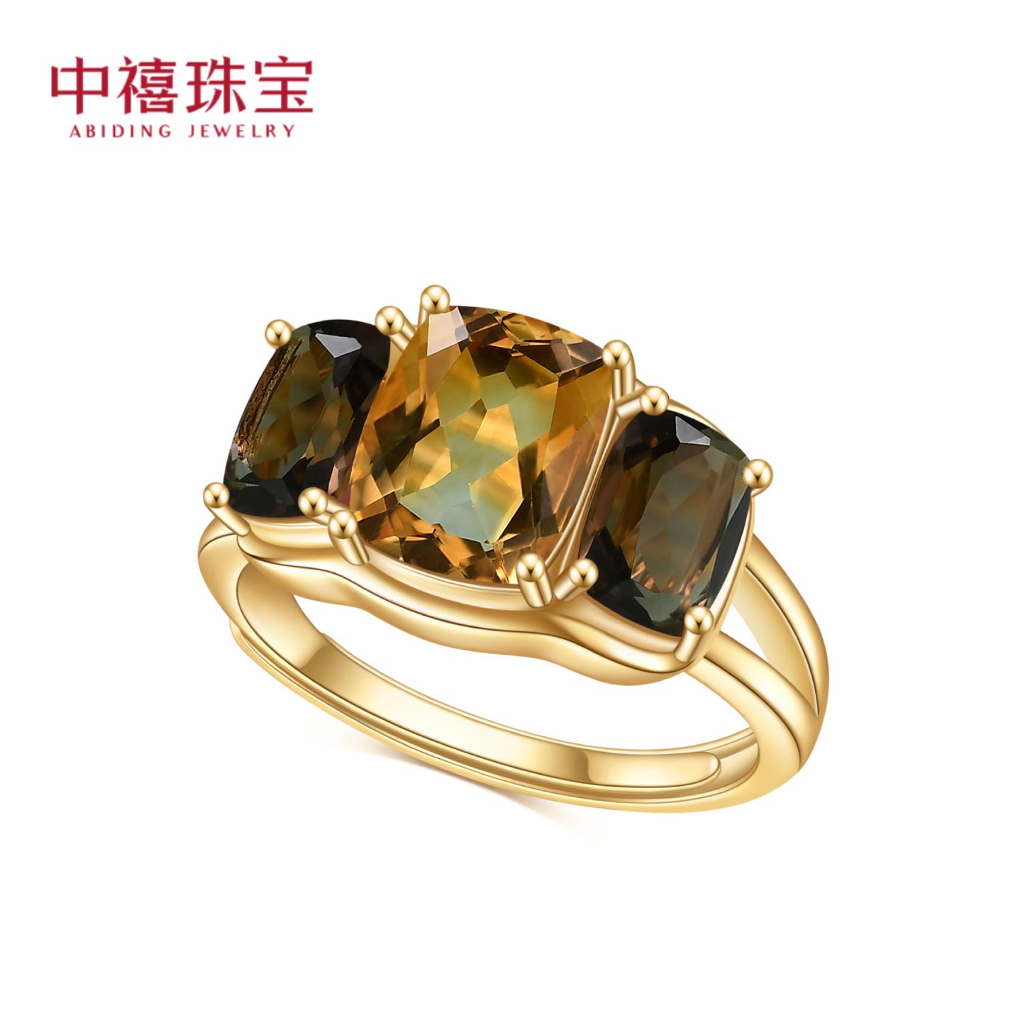 Natural Gemstone Yellow Citrine Tea Crystal Ring Luxurious Design Sense s925Silver plating14k Gold Inlaid Gemstone Ring
