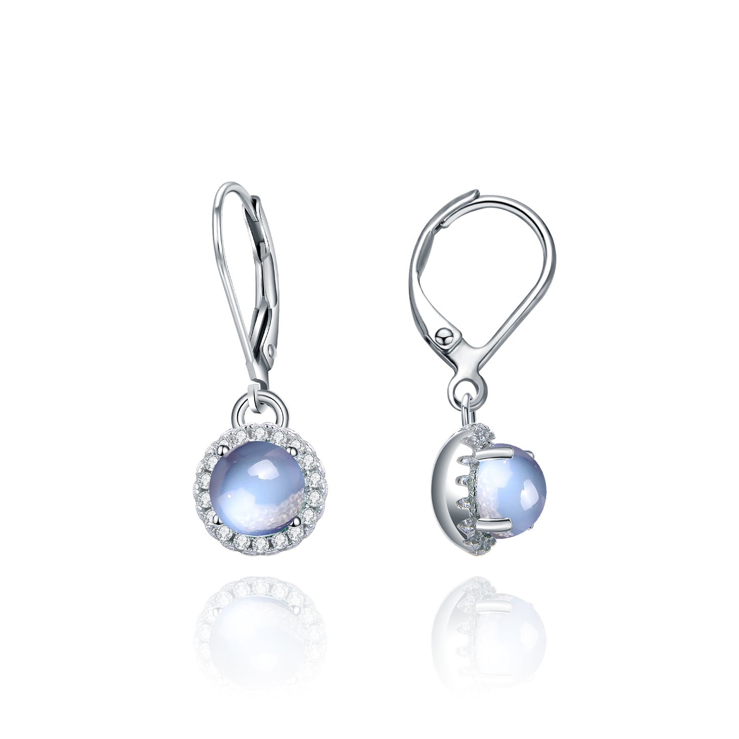 Minimalist Style Natural Cream Blue Moonstone Earrings New Model s925Sterling Silver Inlaid Colorful Gemstone Earrings High-end Feel