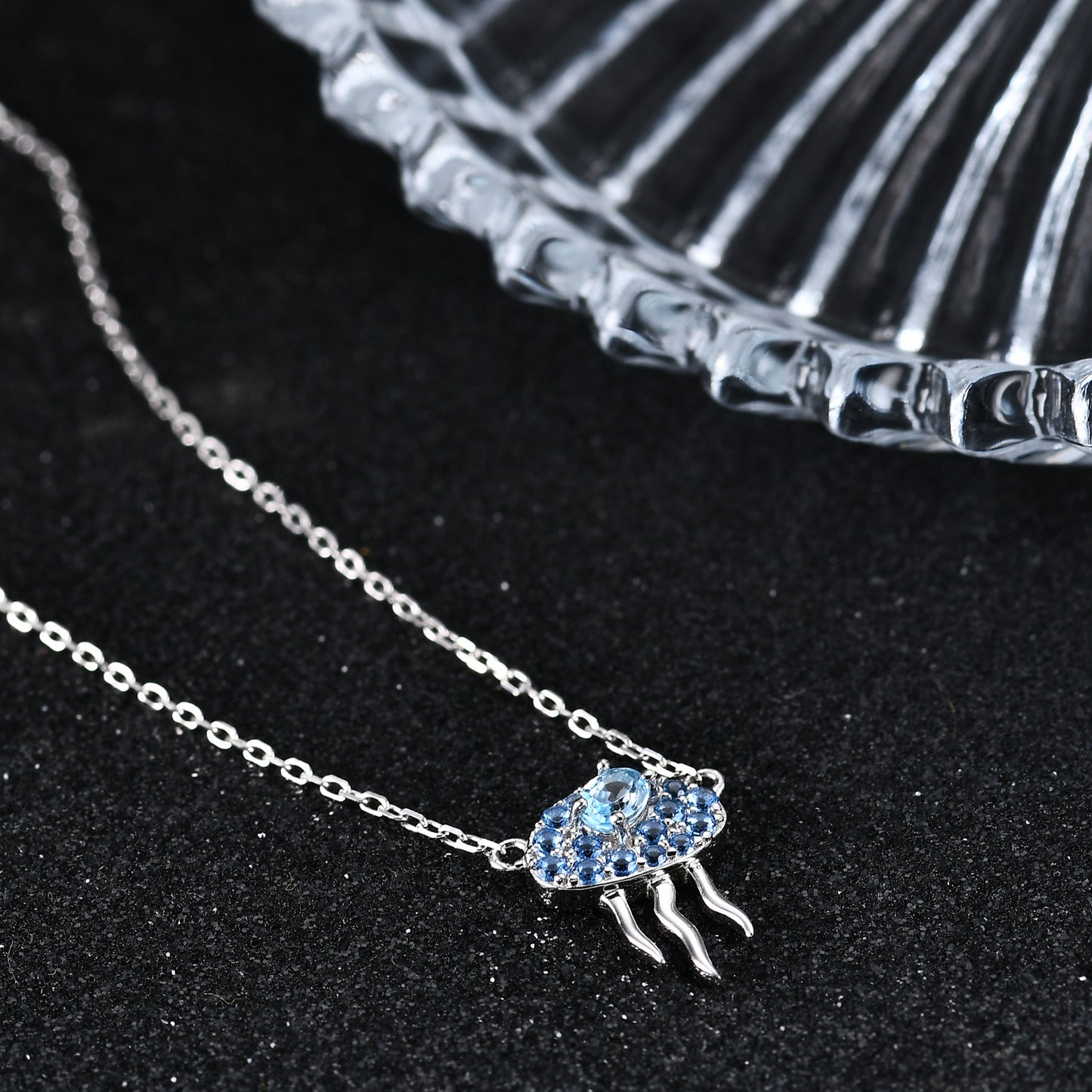 Fashion Designer Jellyfish Necklace s925Silver Inlaid Natural Gemstone Topaz Necklace Pendant