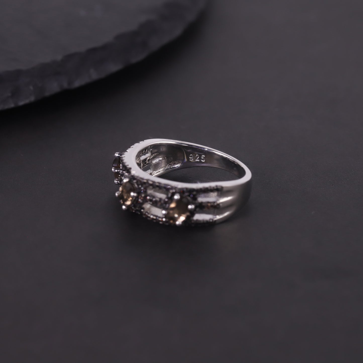Dark Niche Natural Topaz Ring for Men and Women s925Sterling Silver Cluster Crystal Garnet Ring