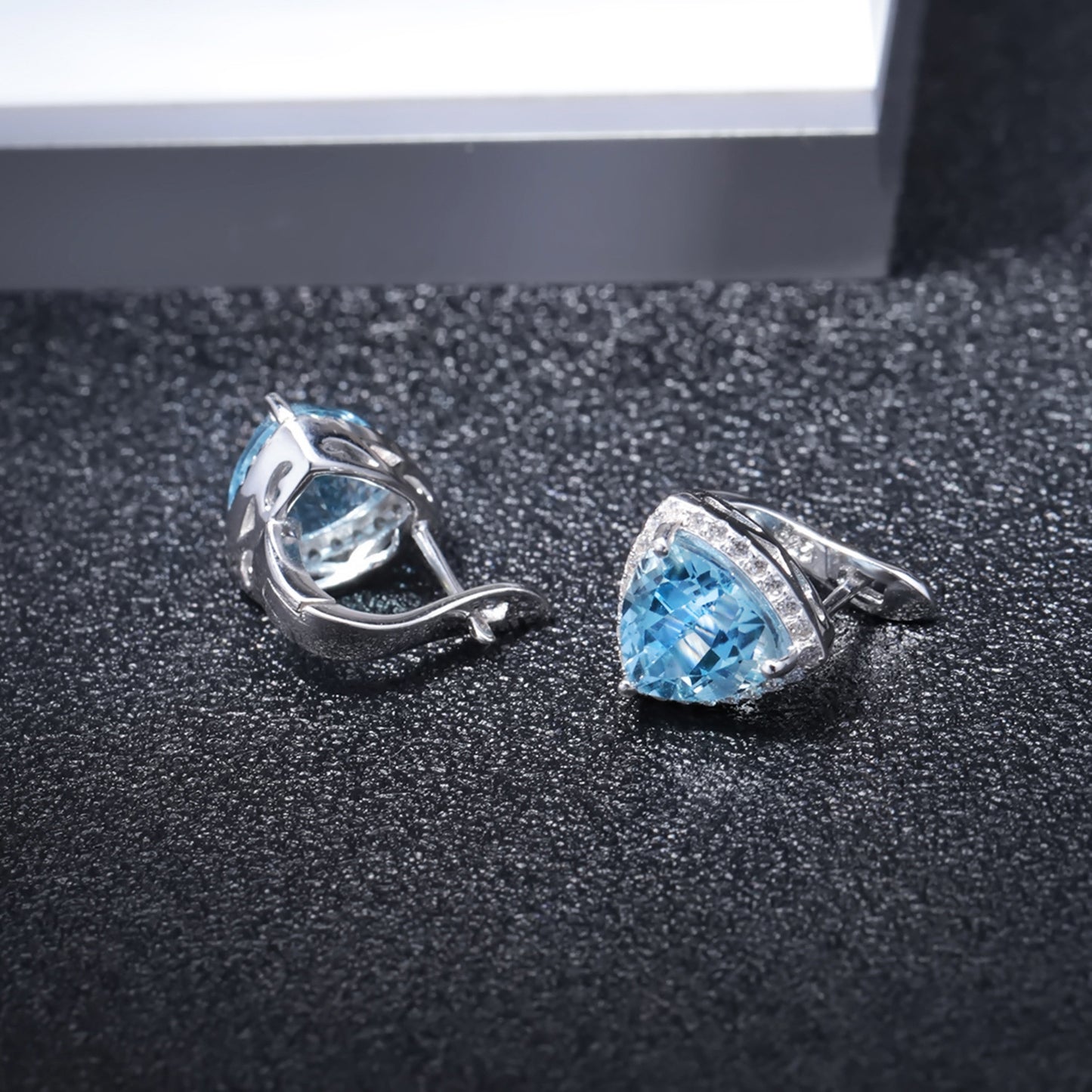 Minimalist Style Natural Stone Earrings Personality s925Silver Earrings Triangle Sky Blue Topaz Gemstone Drop Earrings