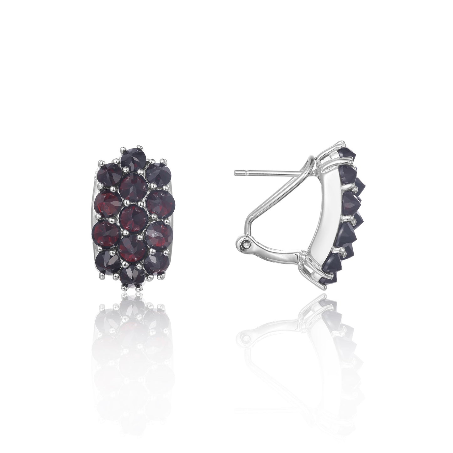 Unique Zircon Earrings with British Clasp, Multiple Gemstone Silver Ear Jewelry s925Sterling Silver Black Garnet Stud Earrings