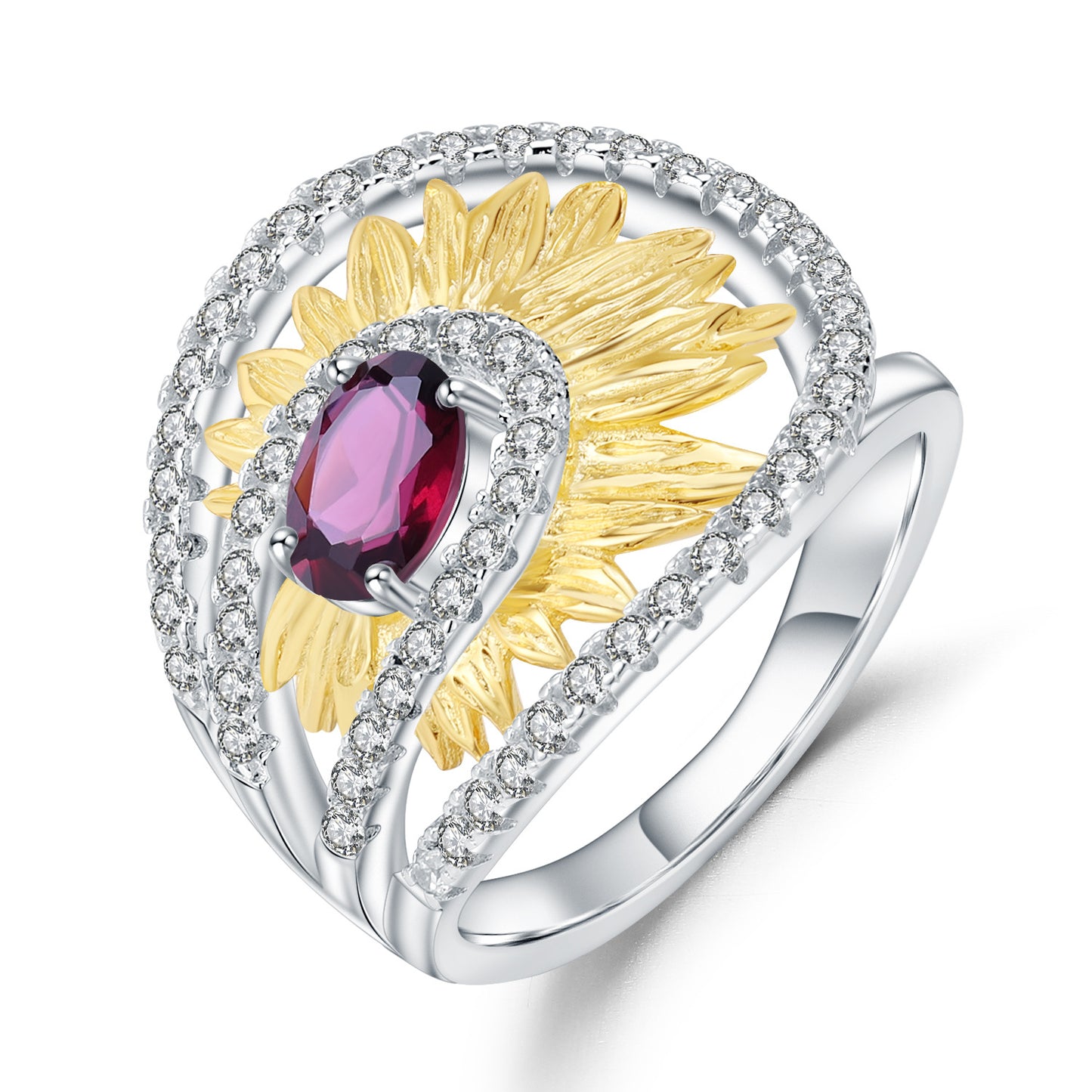 Designer Model Retro Style Natural Colored Gems Ring Italian Craft Flower Natural Style925Silver Gemstone Ring