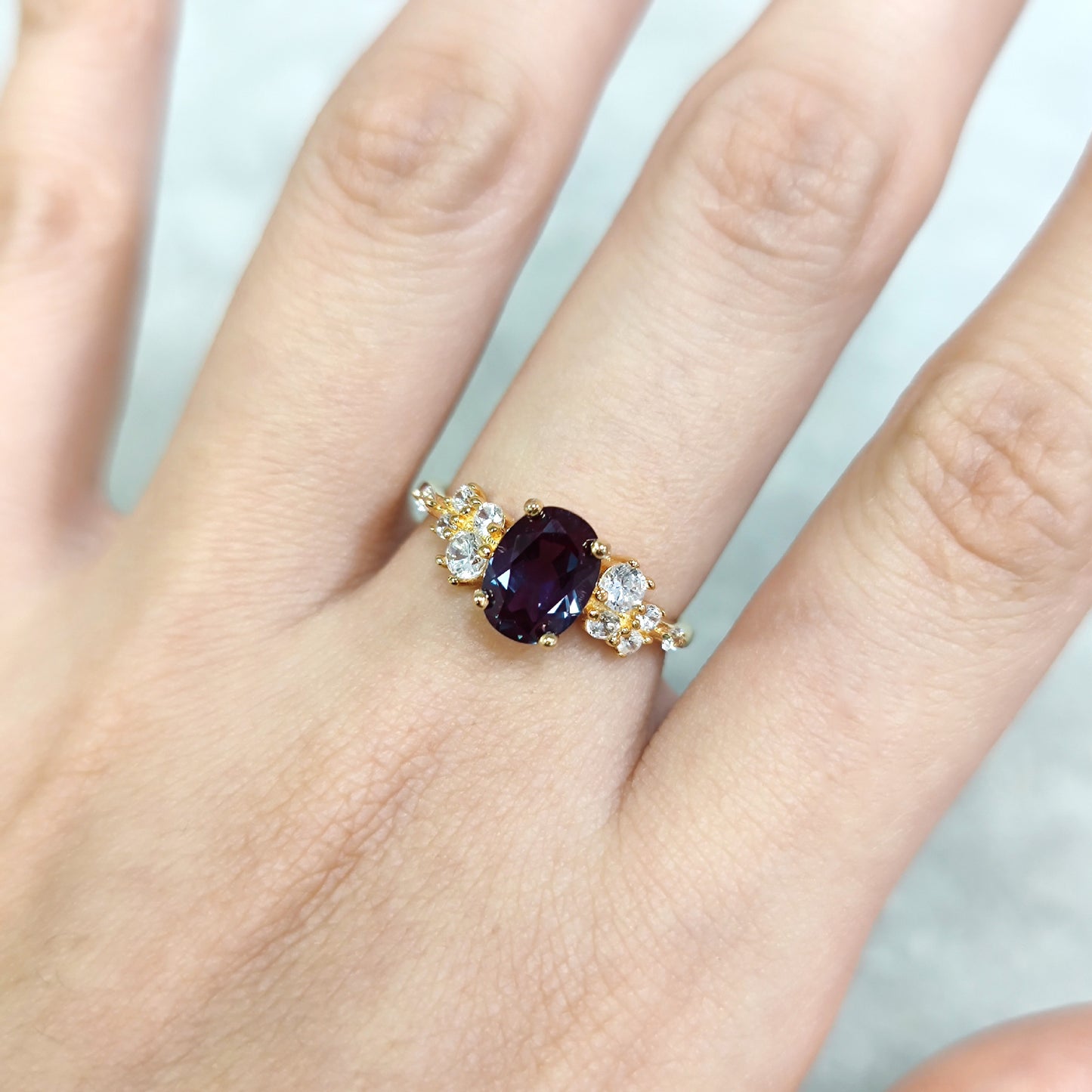 Design Sense Synthetic Alexandrite Ring s925Silver plating18k Gold Inlaid Opal Ring New Model