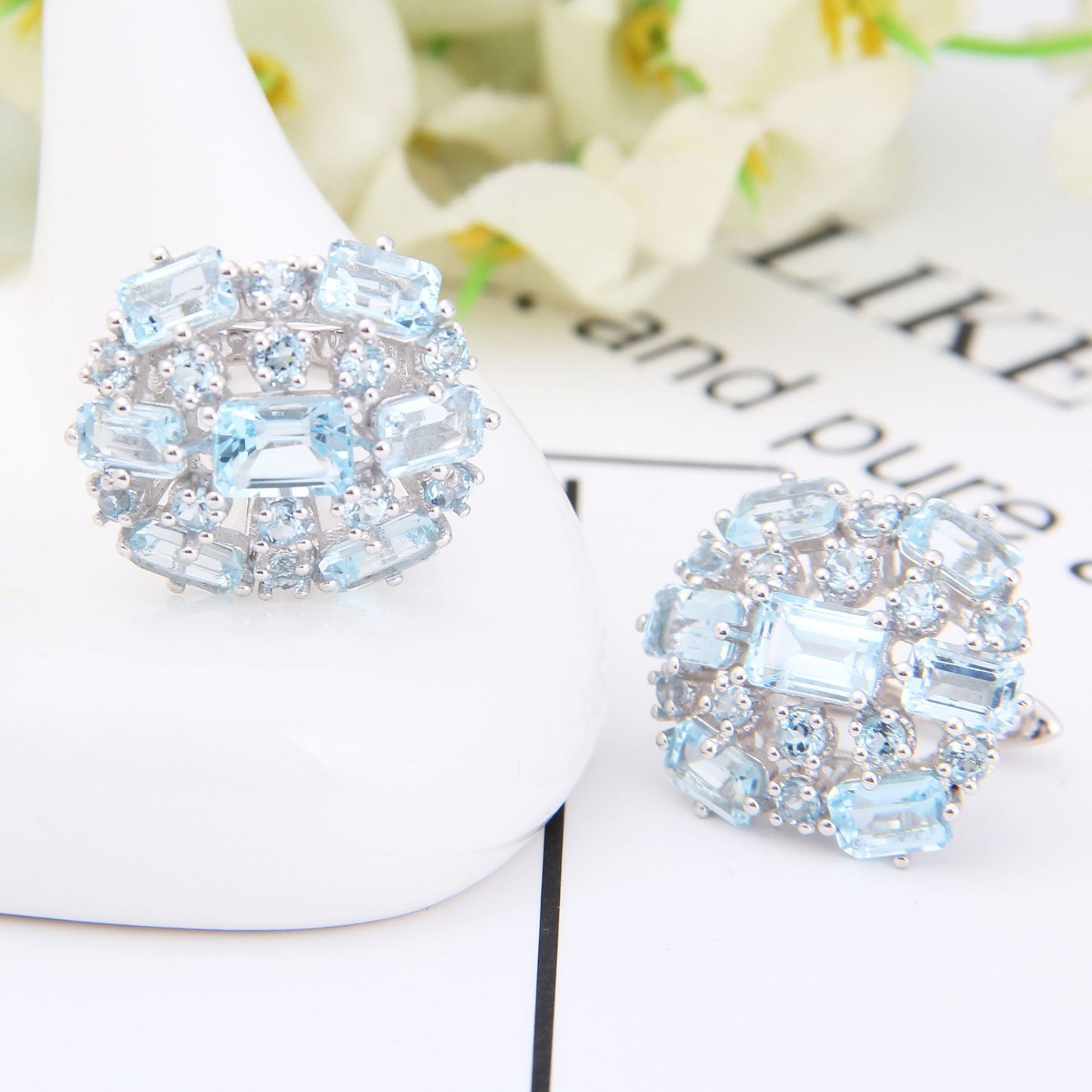 Luxurious Design Natural Topaz Earrings Fashionable and High-end Clustered Jewelry s925Silver Natural Gemstone Earrings