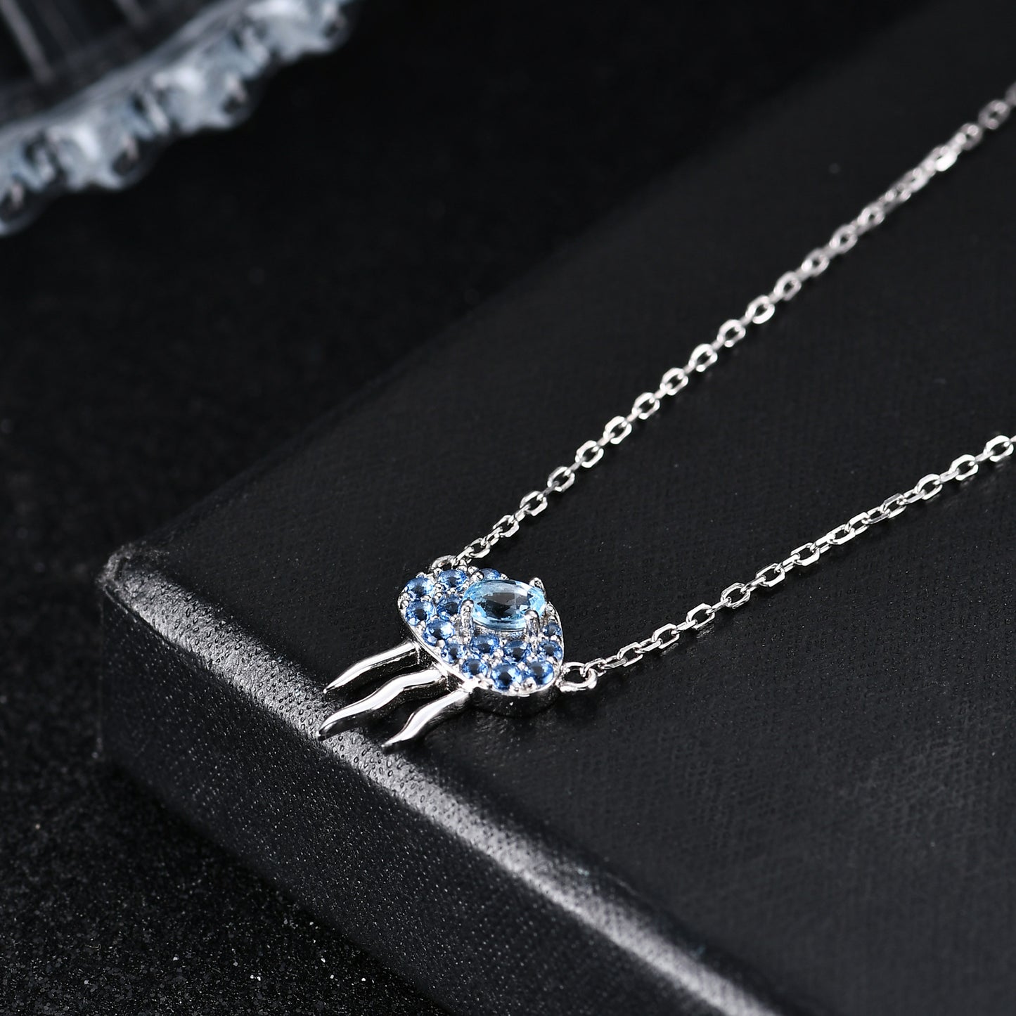 Fashion Designer Jellyfish Necklace s925Silver Inlaid Natural Gemstone Topaz Necklace Pendant