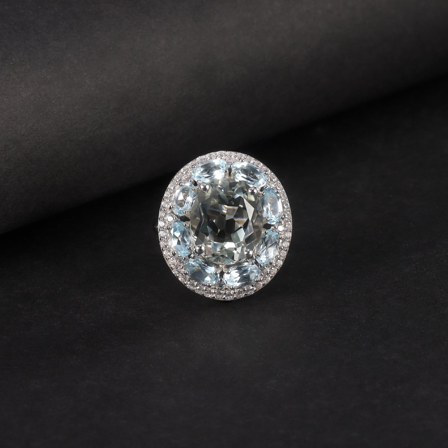 s925Silver Natural Topaz Green Amethyst Ring High-end Fashion Luxurious Inlaid Natural Gemstone Ring