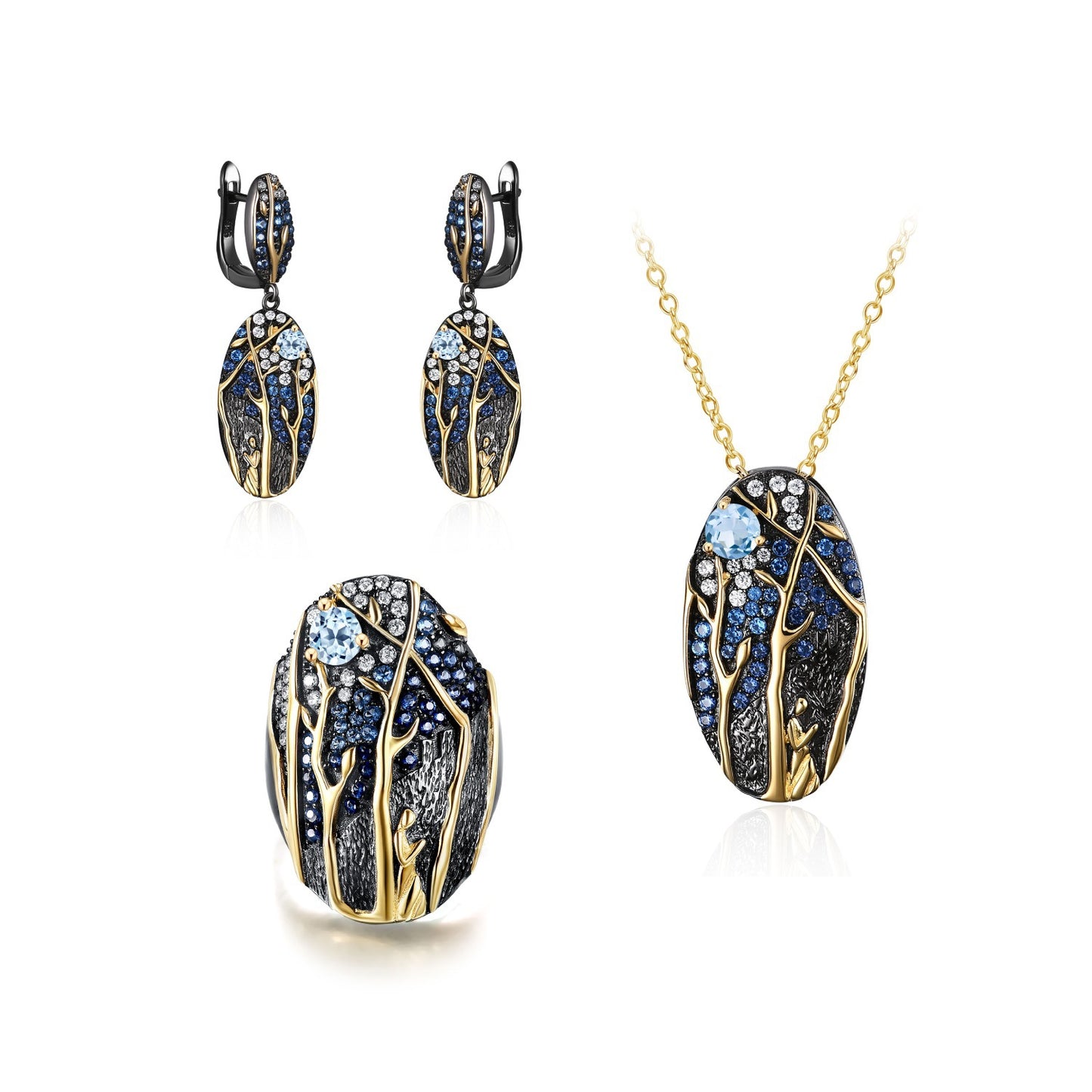 In-stock Designer Natural Gemstone Jewelry Accessories Three-piece Set 925Silver Inlaid Niche Jewelry Set