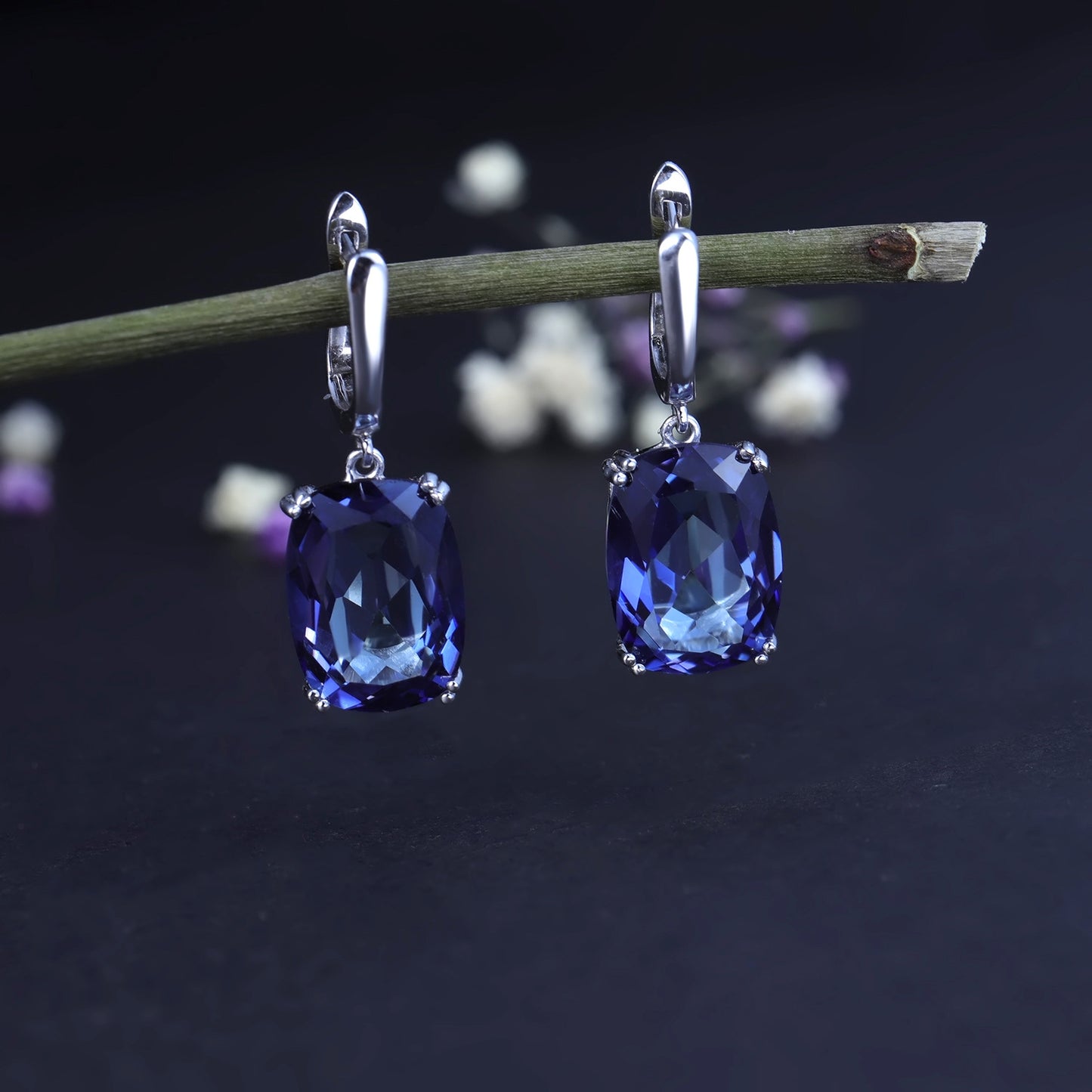 Luxury Fashion Colorful Large Carat Gemstone Earrings Personality Temperament s925Silver Inlaid Coated Crystal Stud Earrings