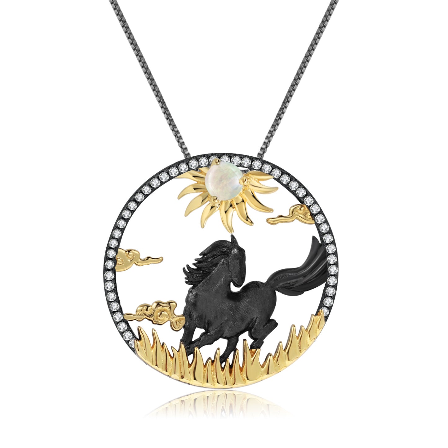 Designer Chinese Style Element Pendant Twelve Zodiac Series Horse 925Silver Natural Gemstone Necklace Pendant