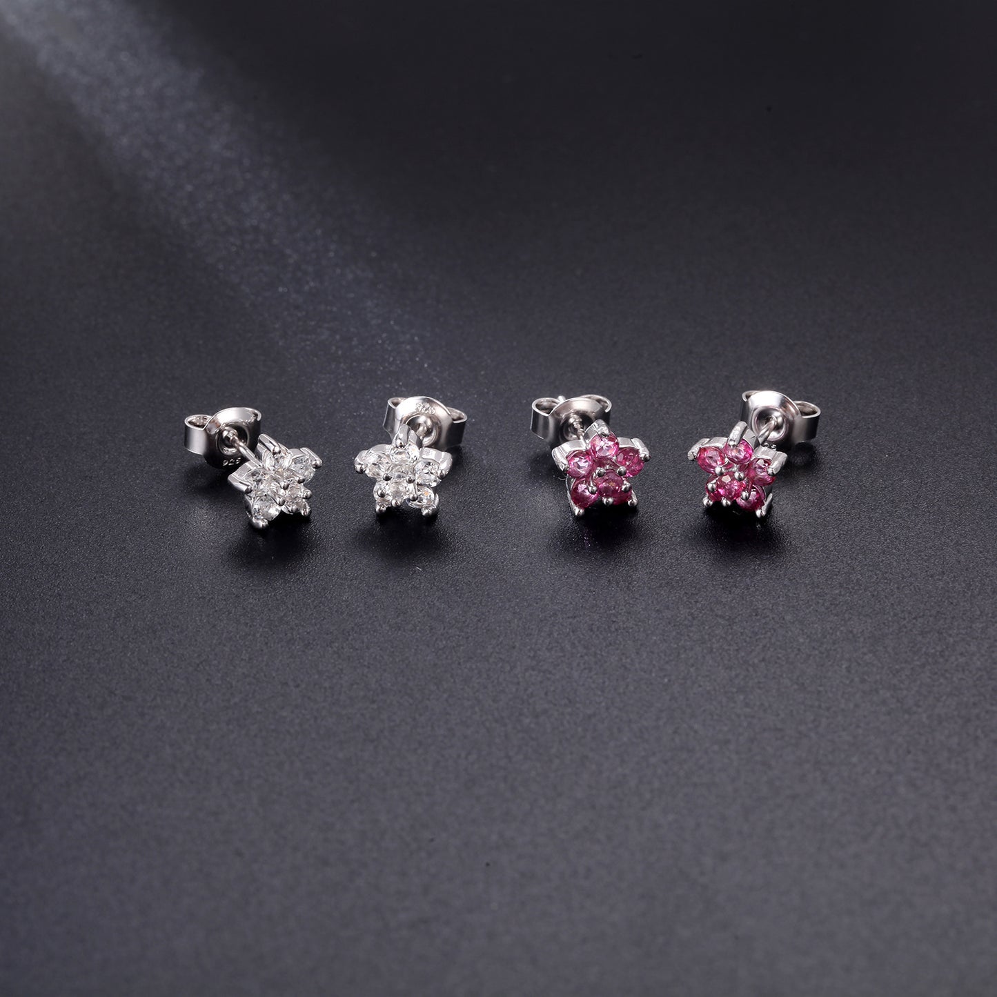 Early Spring Delicate Small Gemstone Earrings s925Sterling Silver Inlaid Natural Pink Topaz Silver Earrings Five-Pointed Star Shape