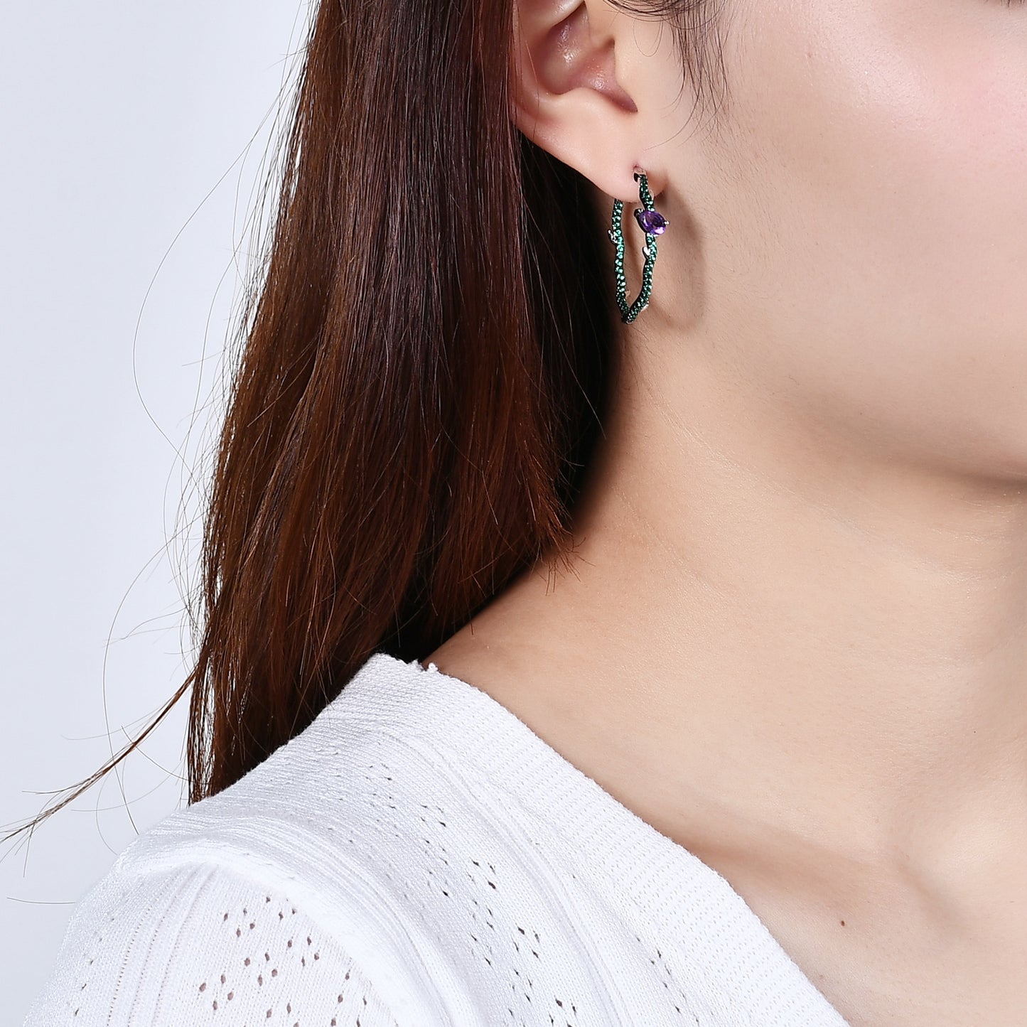 Thorn Bud Designer High-end Earrings s925Sterling Silver Inlaid Natural Gemstone Amethyst Stud Earrings Thin