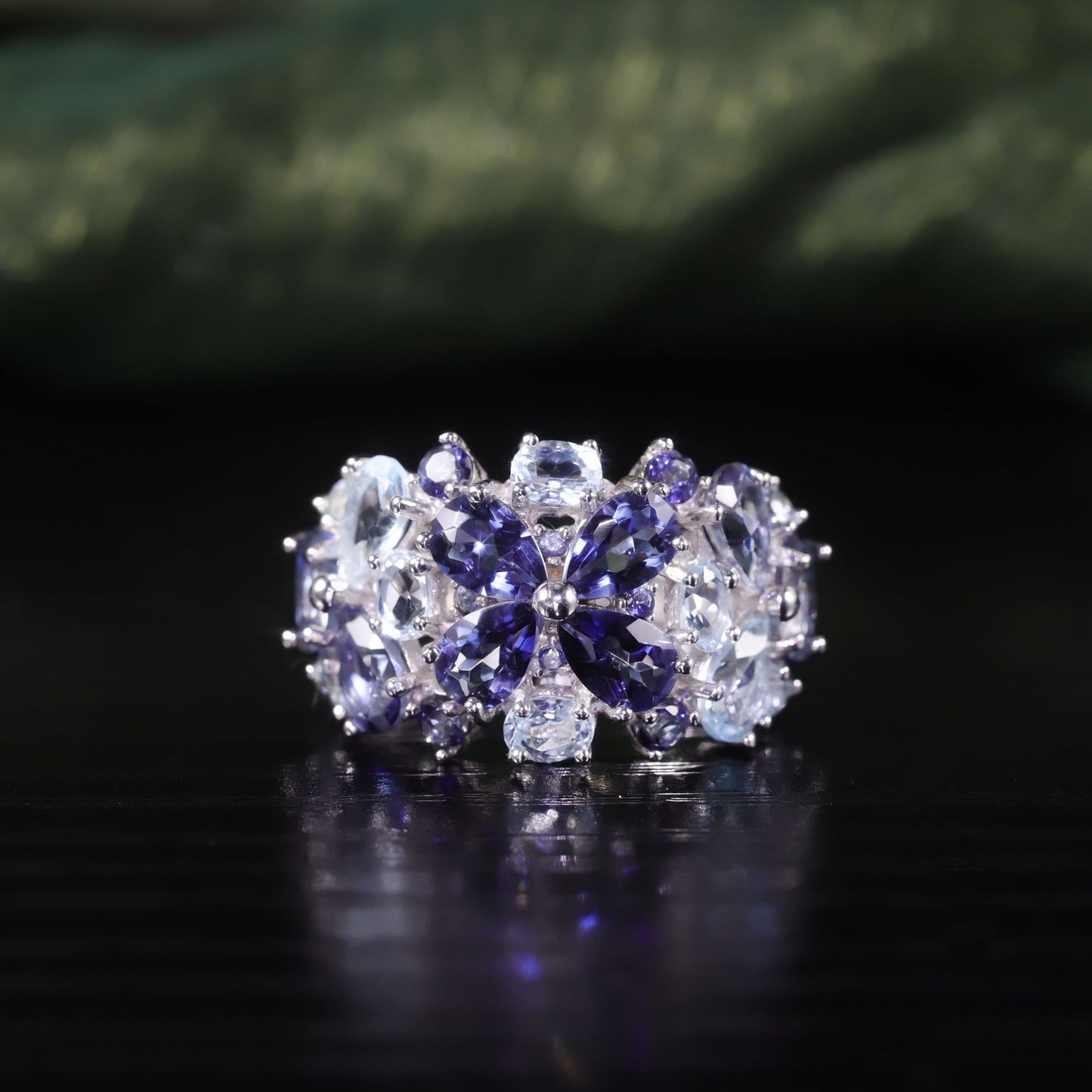 New s925Sterling Silver Inlaid Natural Topaz Ring Jewelry for Women Floral Gemstone Ring