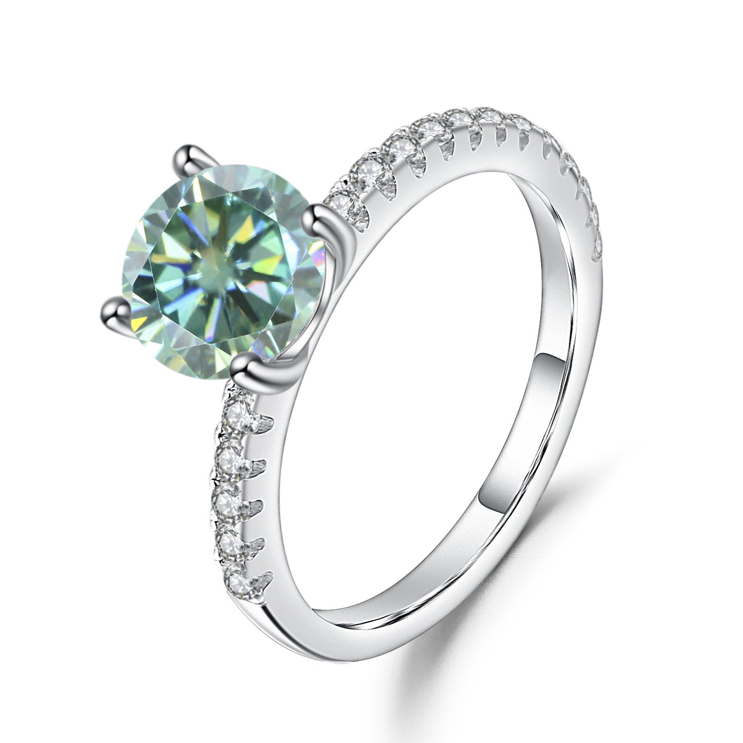 Green Moissanite2Carat Pure Silver Ring Set GRA Certificate Fashionable Luxury s925sterling silver gemstone ring