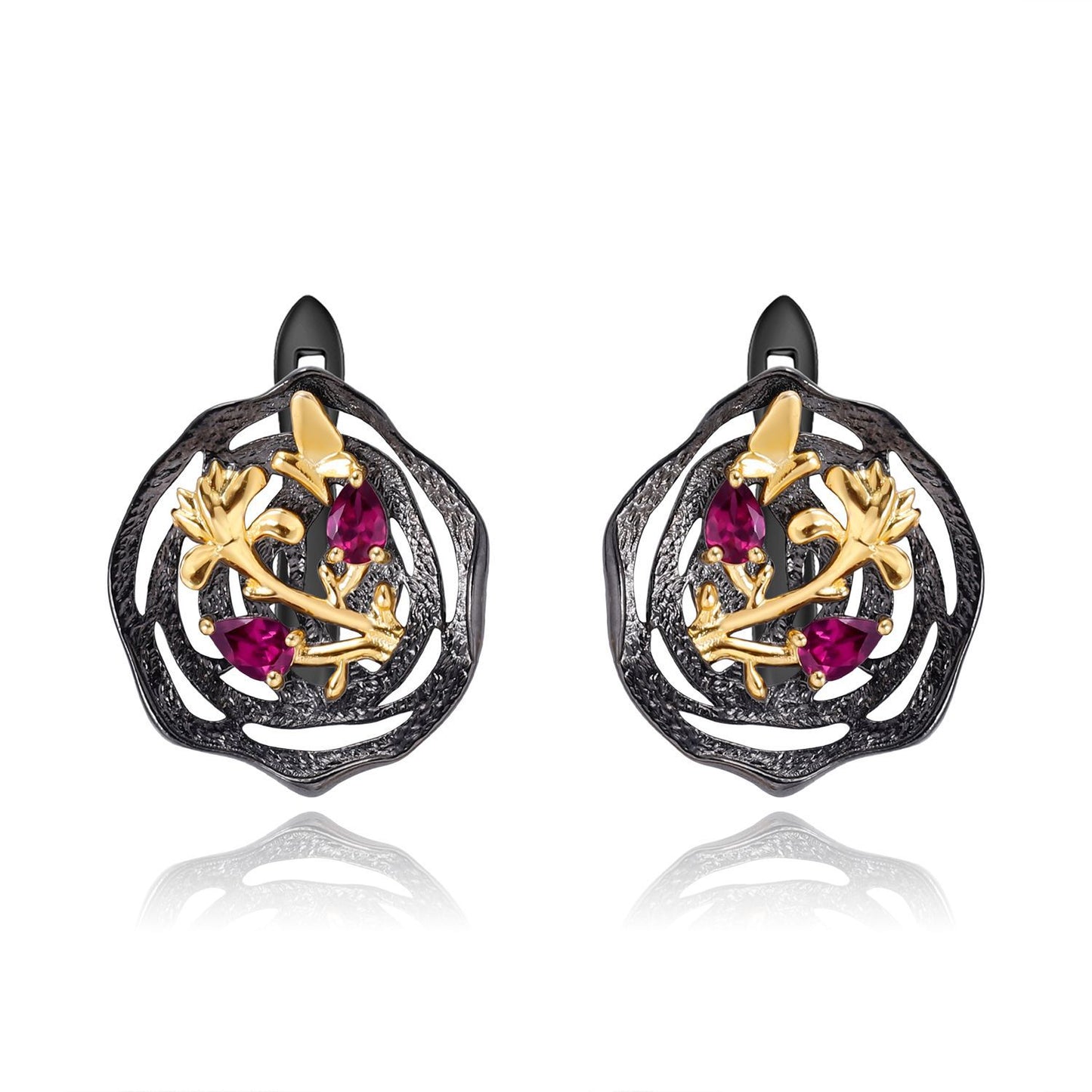 Designer High-End Gemstone Earrings Natural Style Design s925Silver Natural Rose Garnet Stud Earrings
