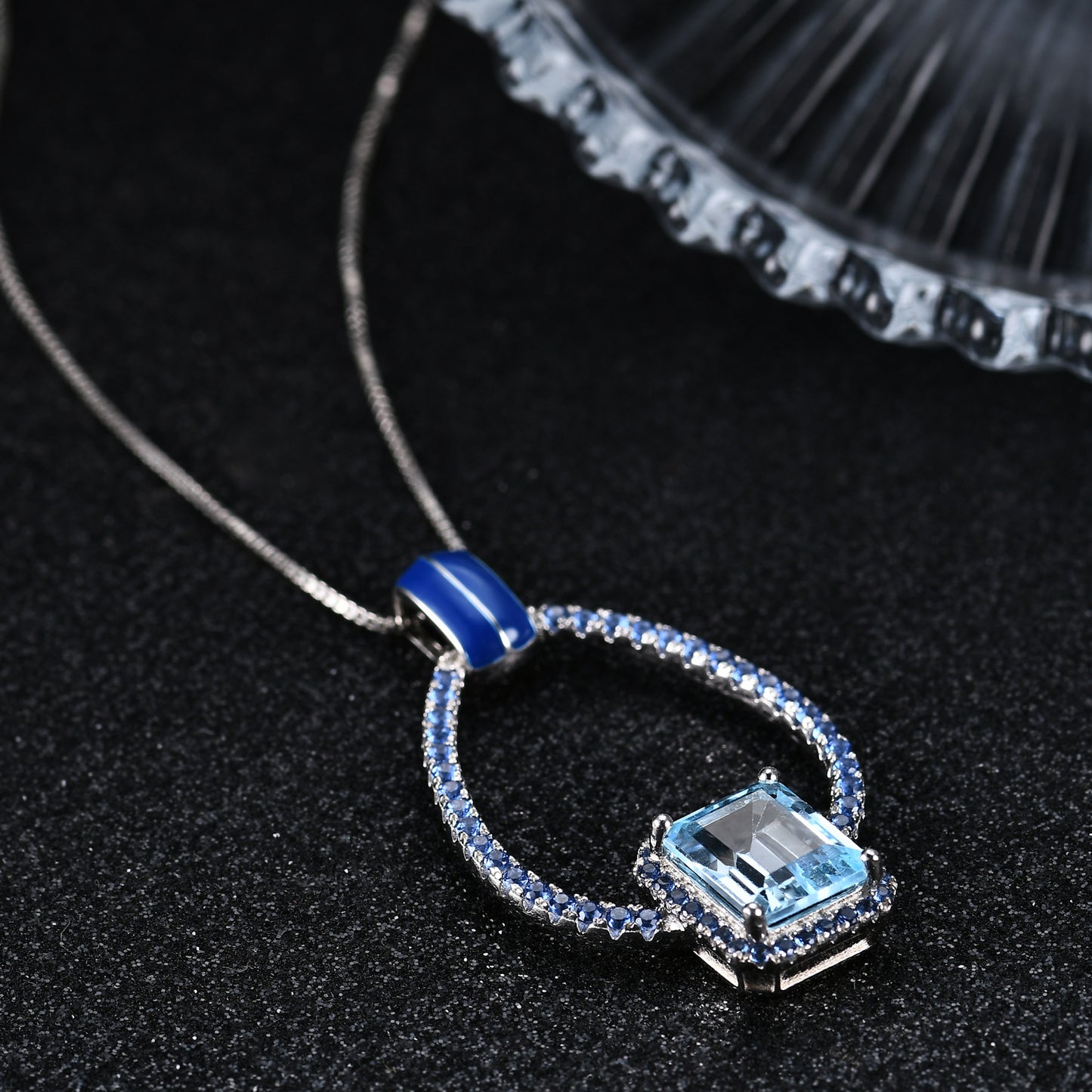 Vintage Style Jewelry Design Long Necklace s925Silver Inlaid Natural Gemstone Topaz Necklace Pendant
