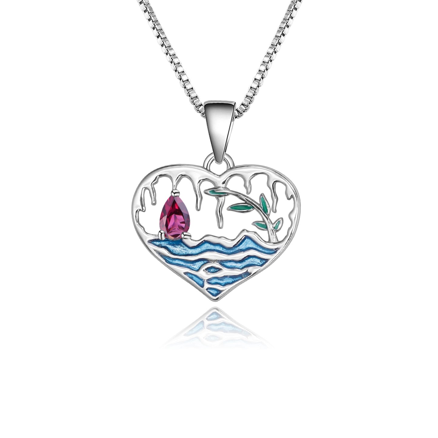 Designer High-End Gemstone Pendant Heart Lake s925Silver Enamel Natural Translucent Stone Necklace Pendant