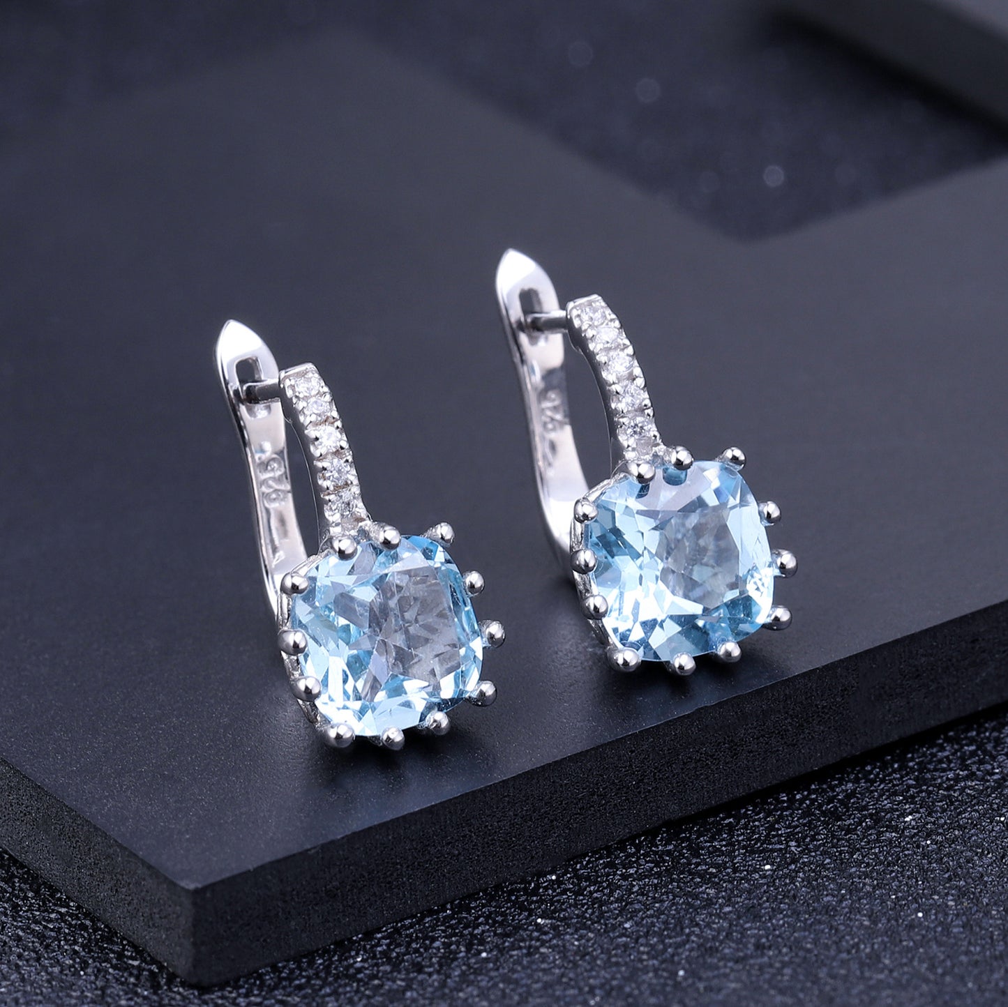 Natural Stone Earrings Vintage Fashion Inlaid Gemstone Topaz s925Silver Crystal Earrings
