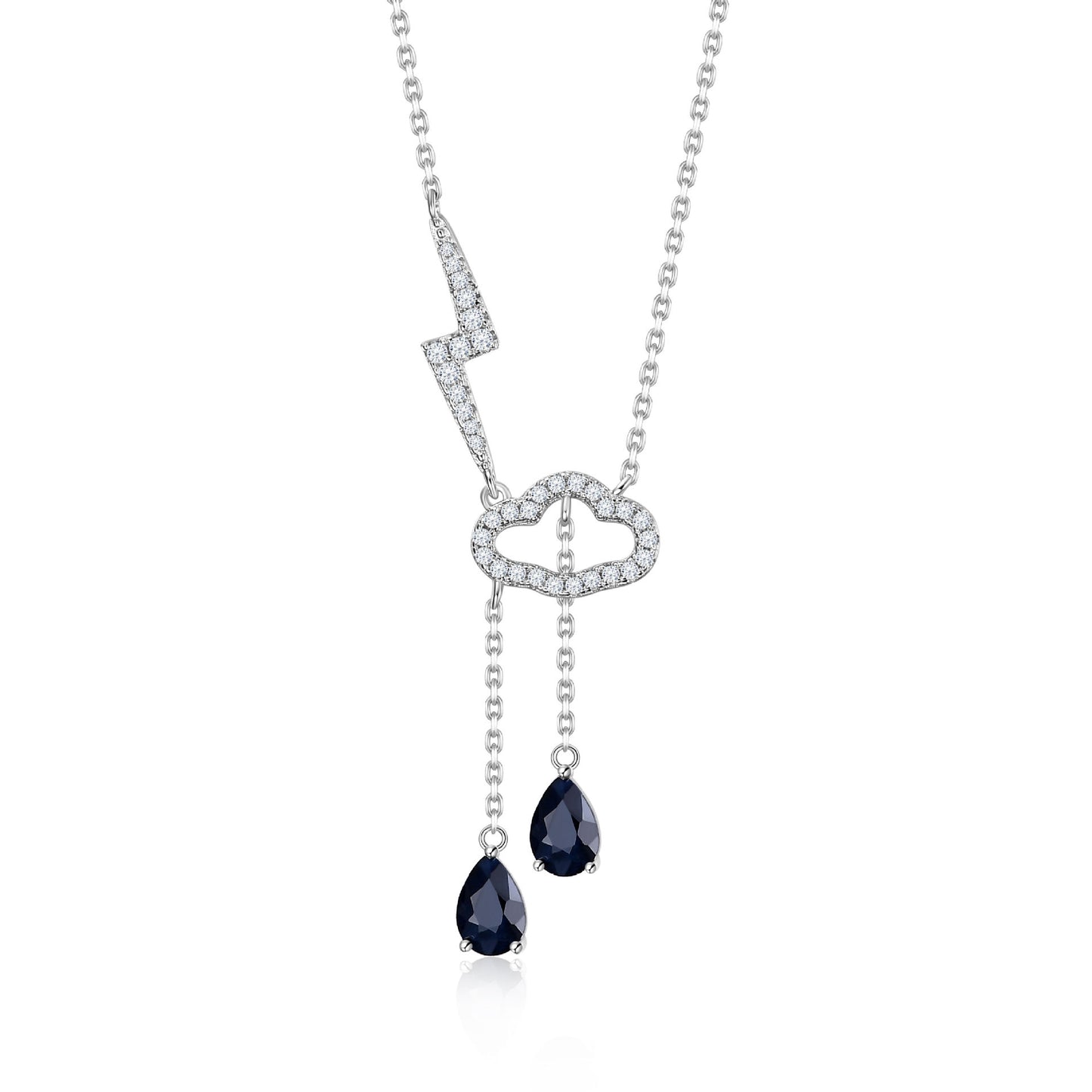 Cloud and Lightning Design Earrings and Necklace Two-Piece Set s925Silver Inlaid Gemstone Garnet Jewelry Set
