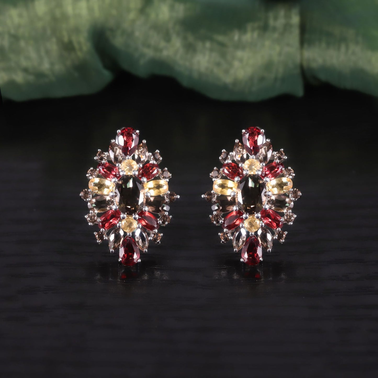 Luxurious Gemstone Ring Earrings s925Sterling Silver Inlaid Natural Garnet Crystal Colorful Jewelry Set