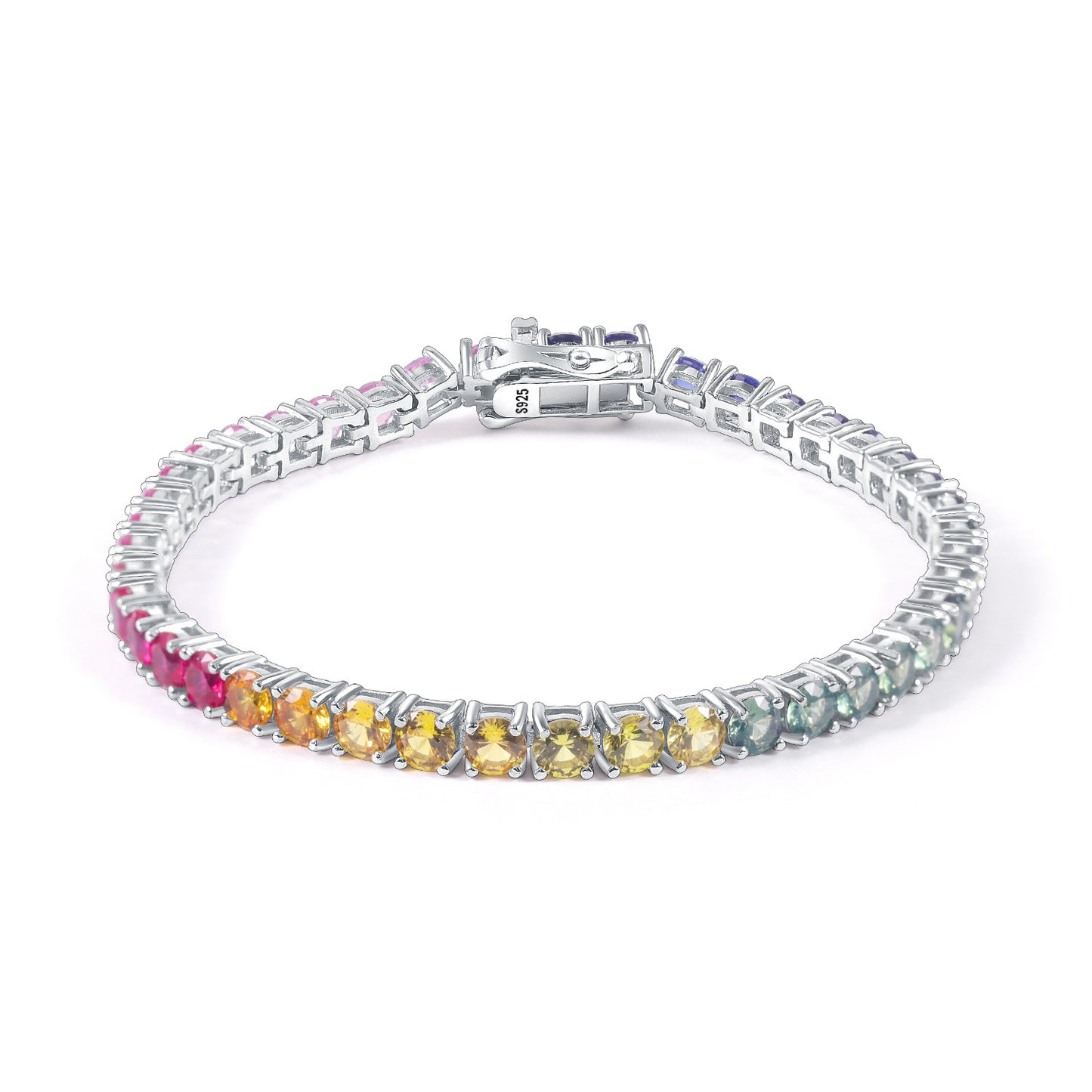 Fashion3/4/5mm Tennis Chain s925Sterling Silver Cultivated Sapphire Bracelet ins Rainbow Color Bracelet