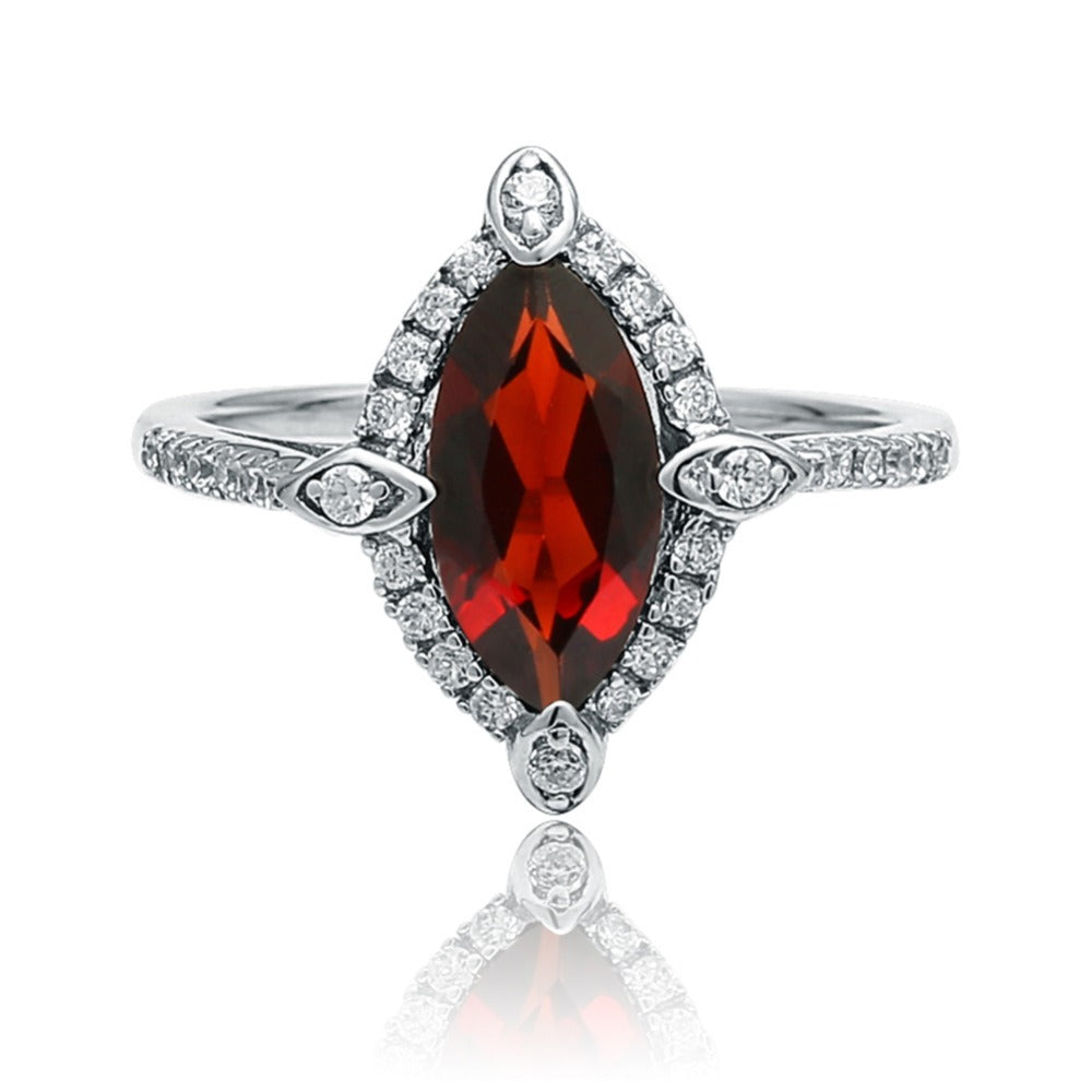 Luxurious and Sophisticated Natural Garnet Ring Direct Supply In Stock s925Silver Inlaid Natural Gemstone Ring