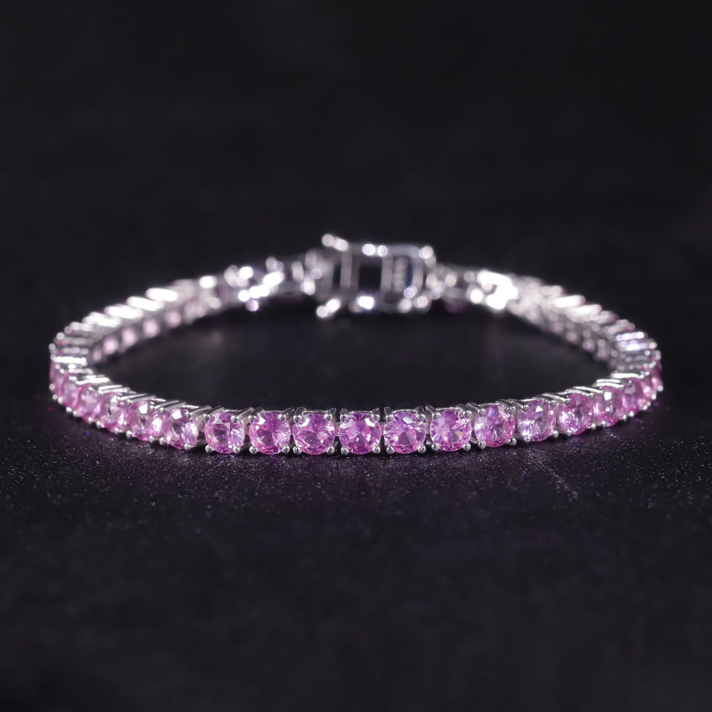 Peach blossom bracelet3/4/5mm Tennis Chain s925Sterling Silver Inlaid Cultivated Sapphire Pink Bracelet for Women