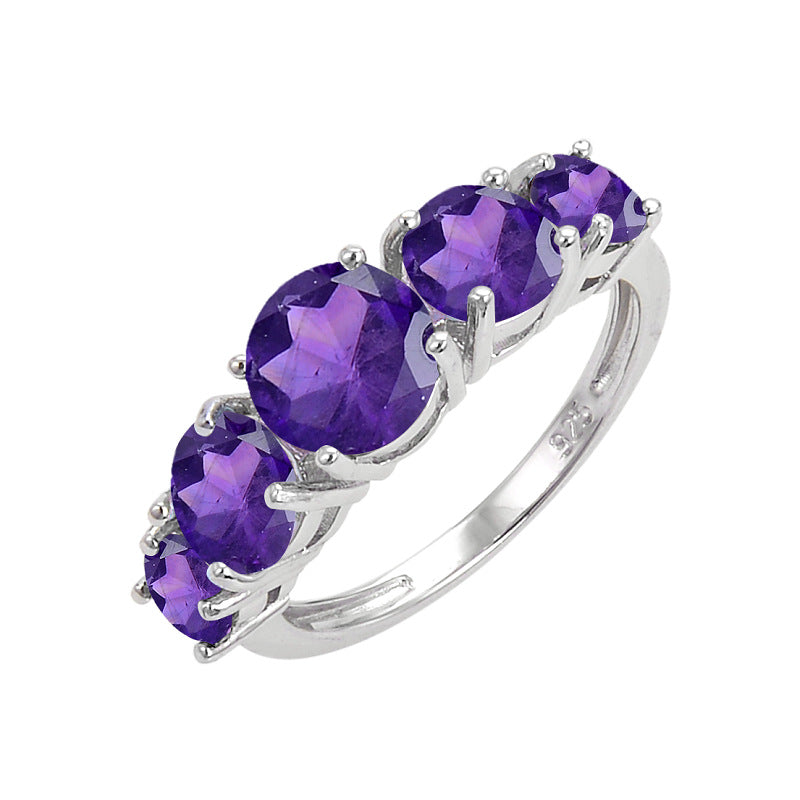 Factory Direct Supply Colorful Crystal Rings for Women Vintage Inlaid Natural Stone s925Silver Color Gemstone Ring