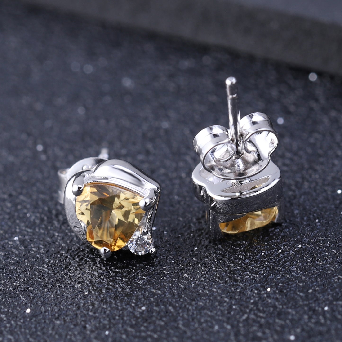 Natural Citrine Heart-Shaped Earrings Fashionable and Simple Style with Elegant Charm s925Silver Inlaid Natural Gemstone Earrings