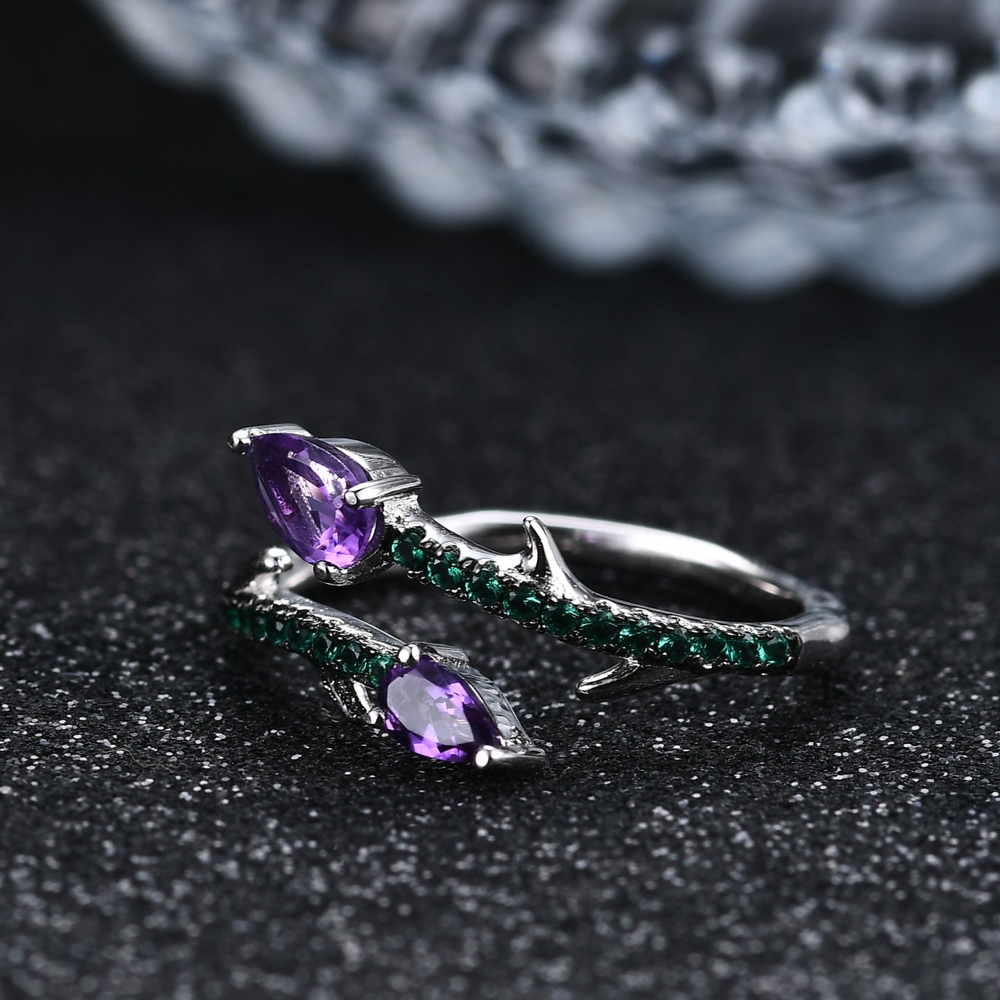 Thorn Flower Set Natural Garnet Topaz s925Sterling Silver Ring Earrings Amethyst Jewelry Set
