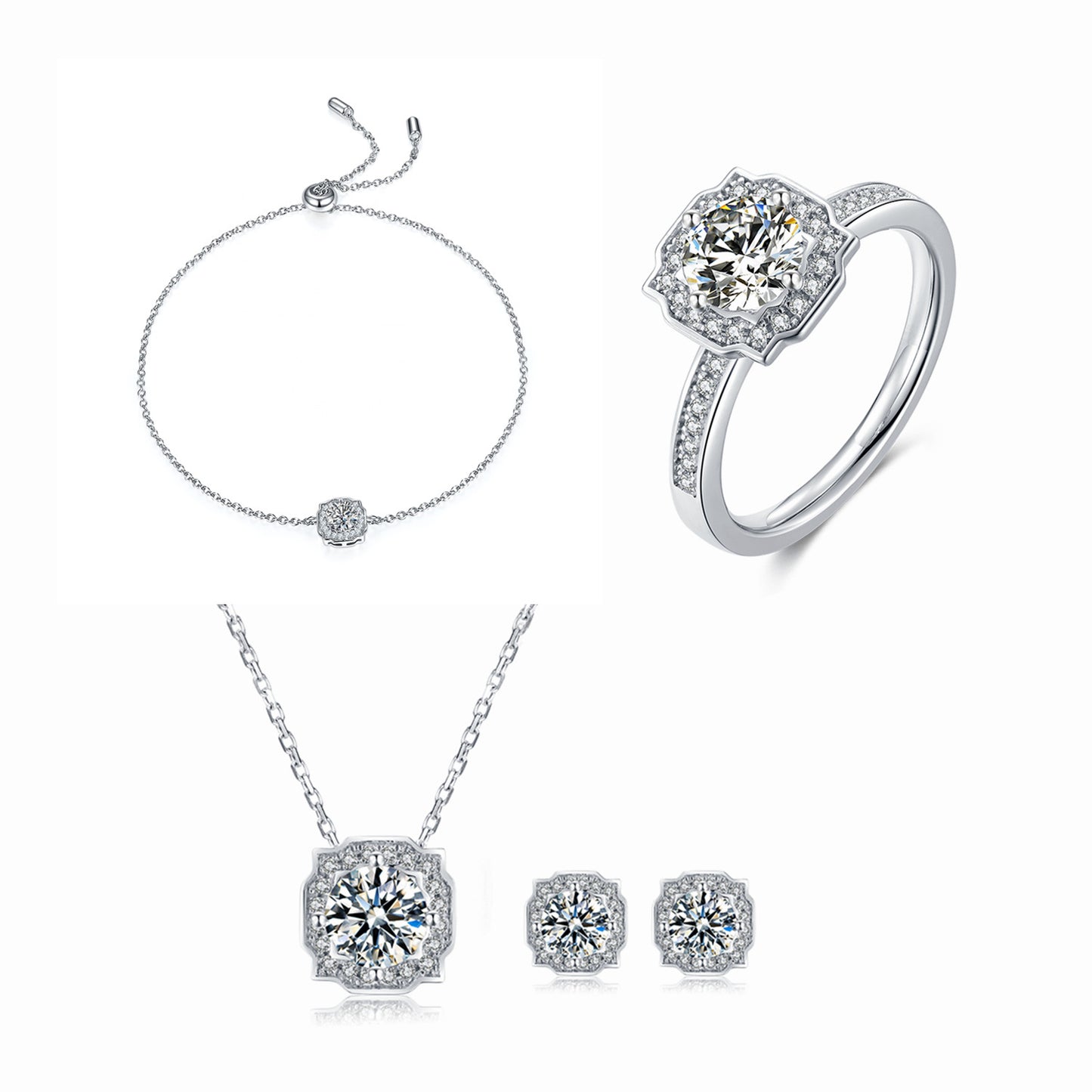 Fashion Moissanite Jewelry Set Light Luxury s925Sterling Silver Inlaid Moissanite Earrings Necklace Set