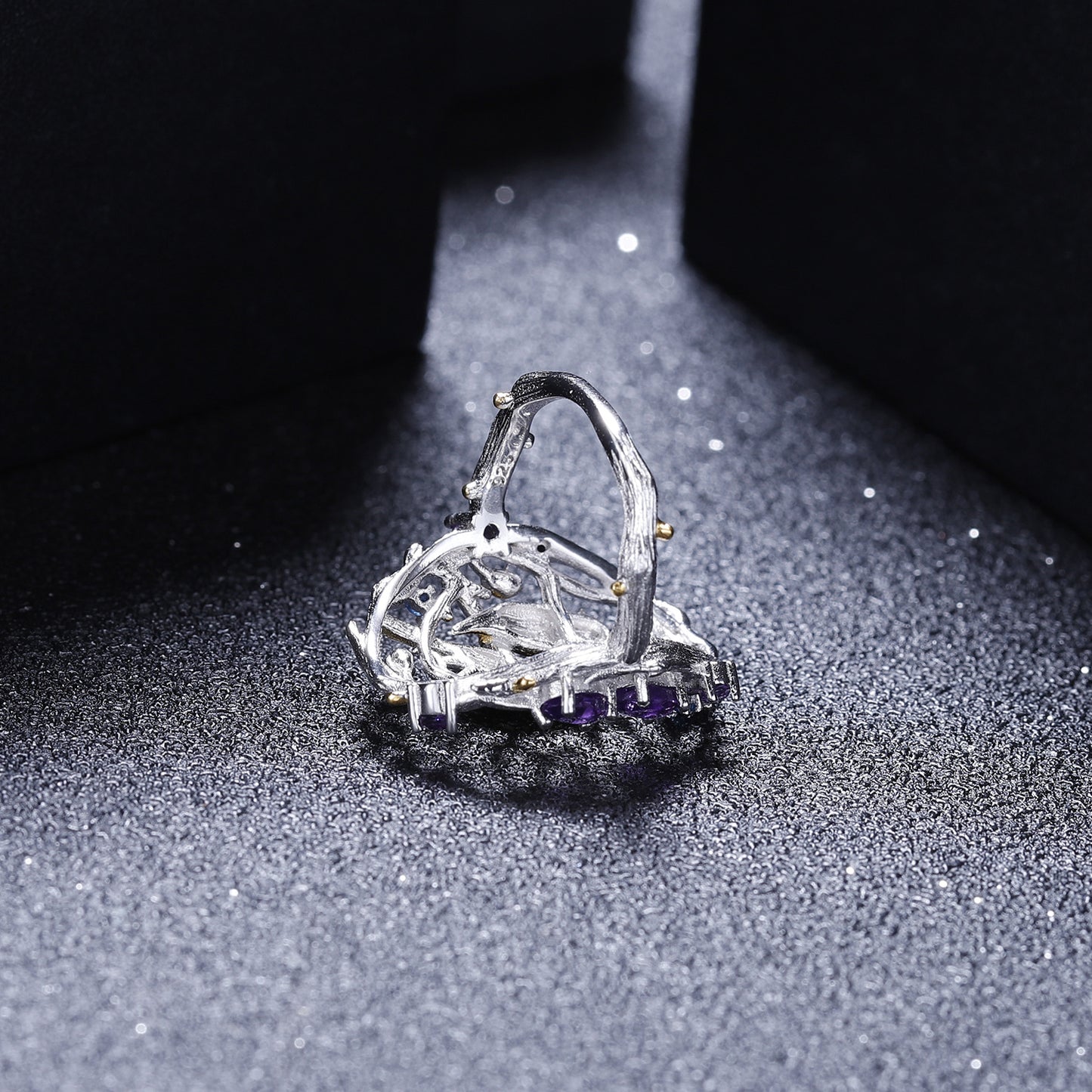 Designer High-End Sense Personality Chinese Style Ring Natural Wind Bird Design s925Silver natural gemstone ring